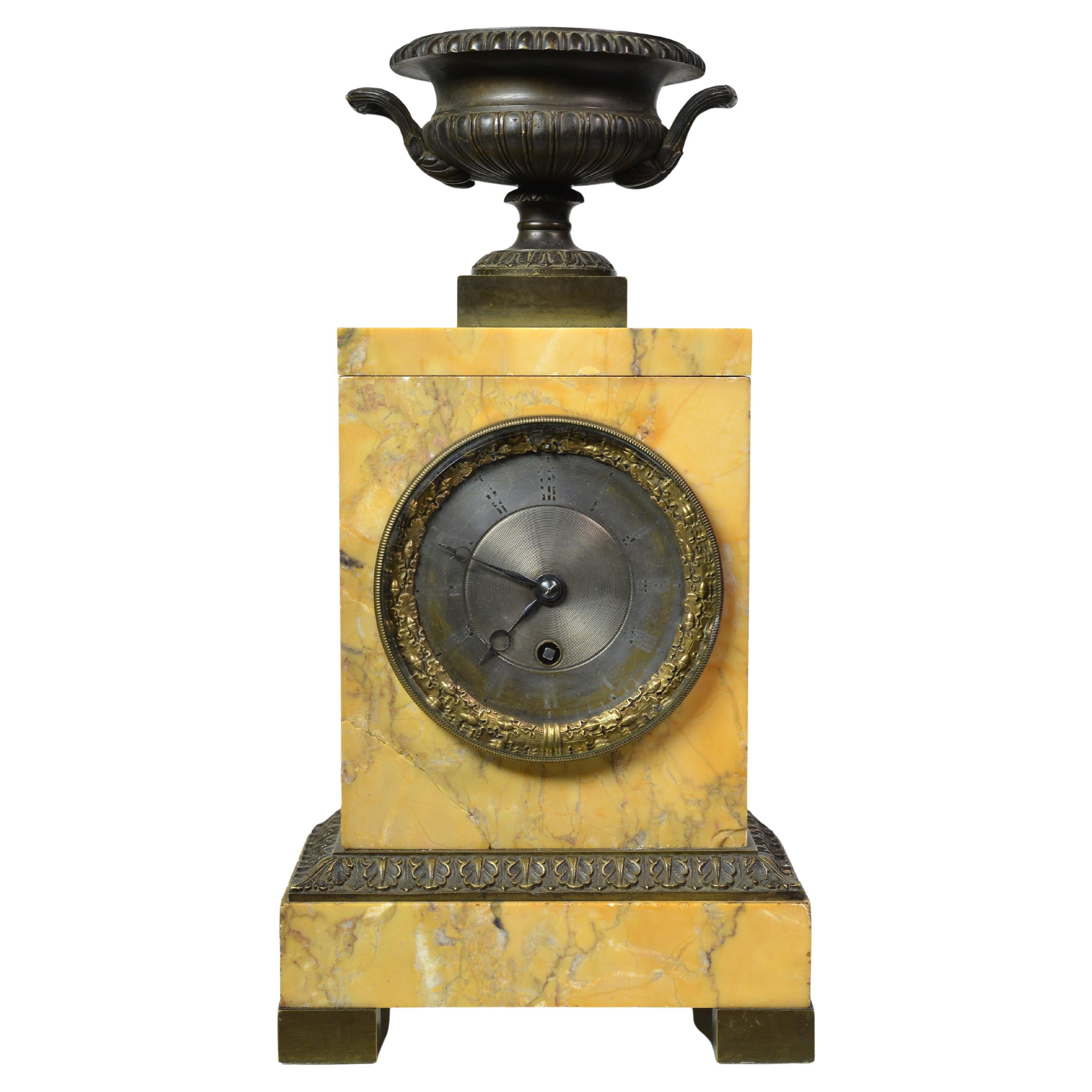 Antique Bronze n Marble Classic Revival Clock by Claude Hemon early 19th century