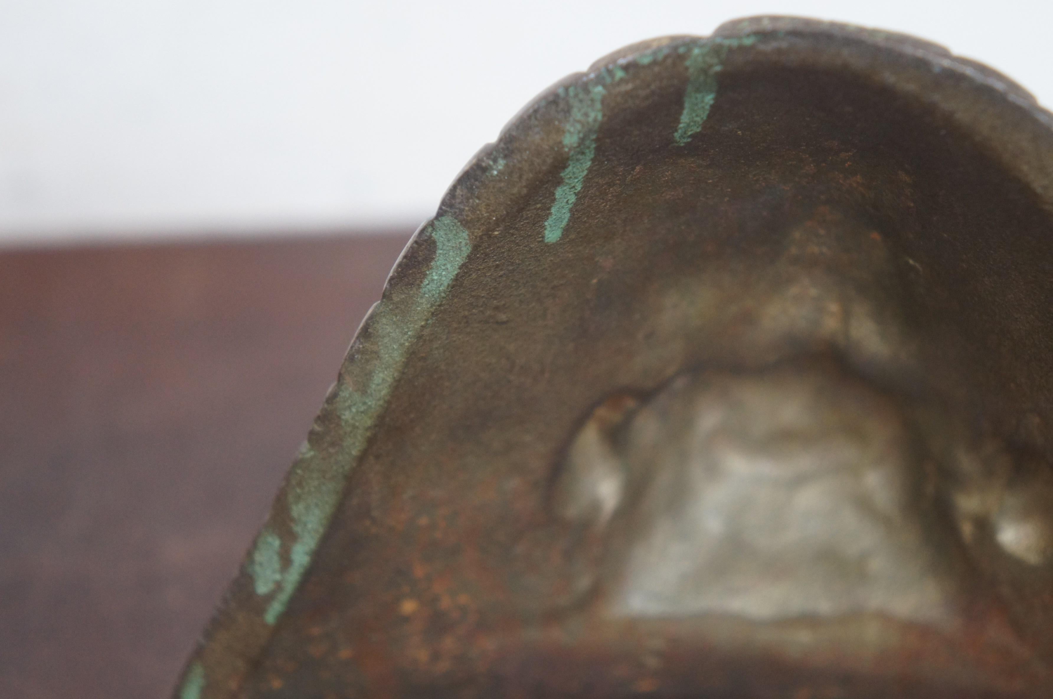 Antique Bronze Native American Indian Chief Head Library Bookends Door Stop In Good Condition In Dayton, OH