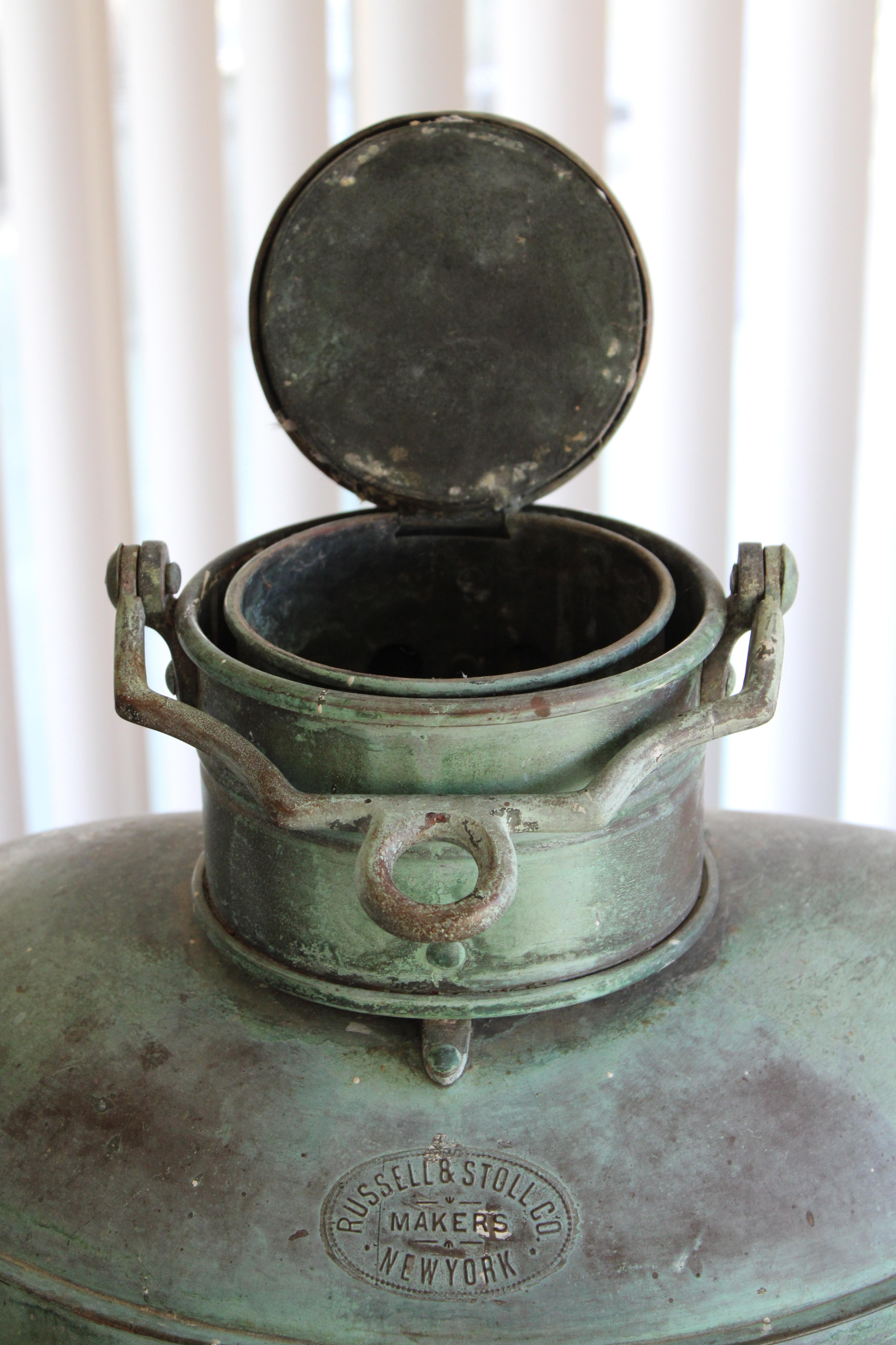 Antique Bronze Nautical Lantern In Good Condition For Sale In Palm Springs, CA