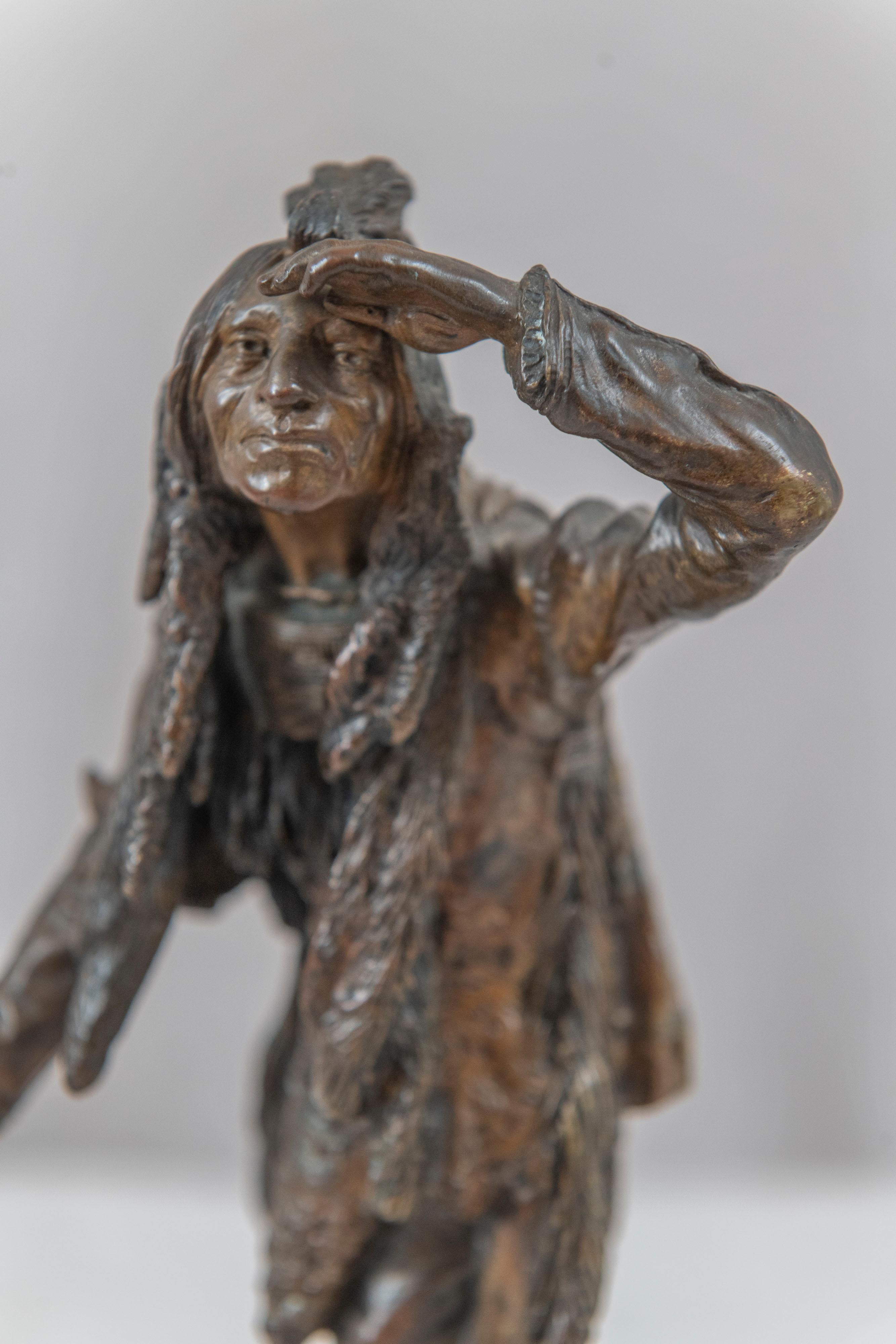 Antique Bronze of an American Indian, signed Kauba, Austrian (1865-1922) For Sale 3
