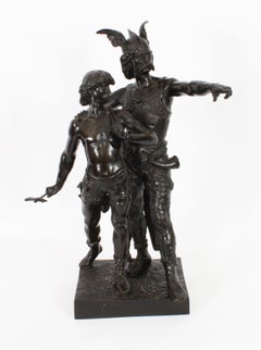Antike Bronzestatue des Vercingetorix mit seinem Sohn aus dem 19. Jahrhundert von Emile Laporte