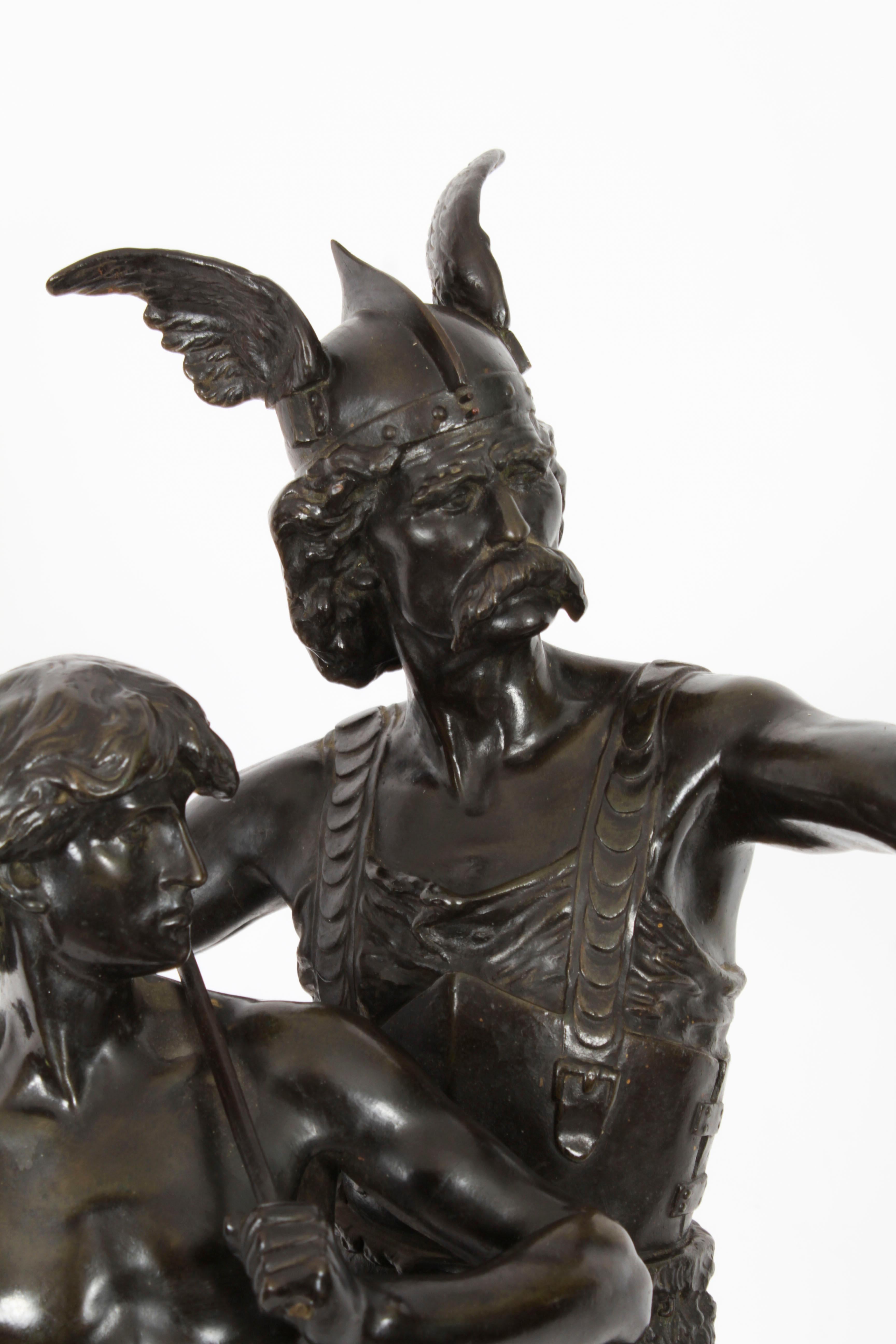 Antike Bronzestatue des Vercingetorix mit seinem Sohn aus dem 19. Jahrhundert von Emile Laporte im Zustand „Gut“ im Angebot in London, GB