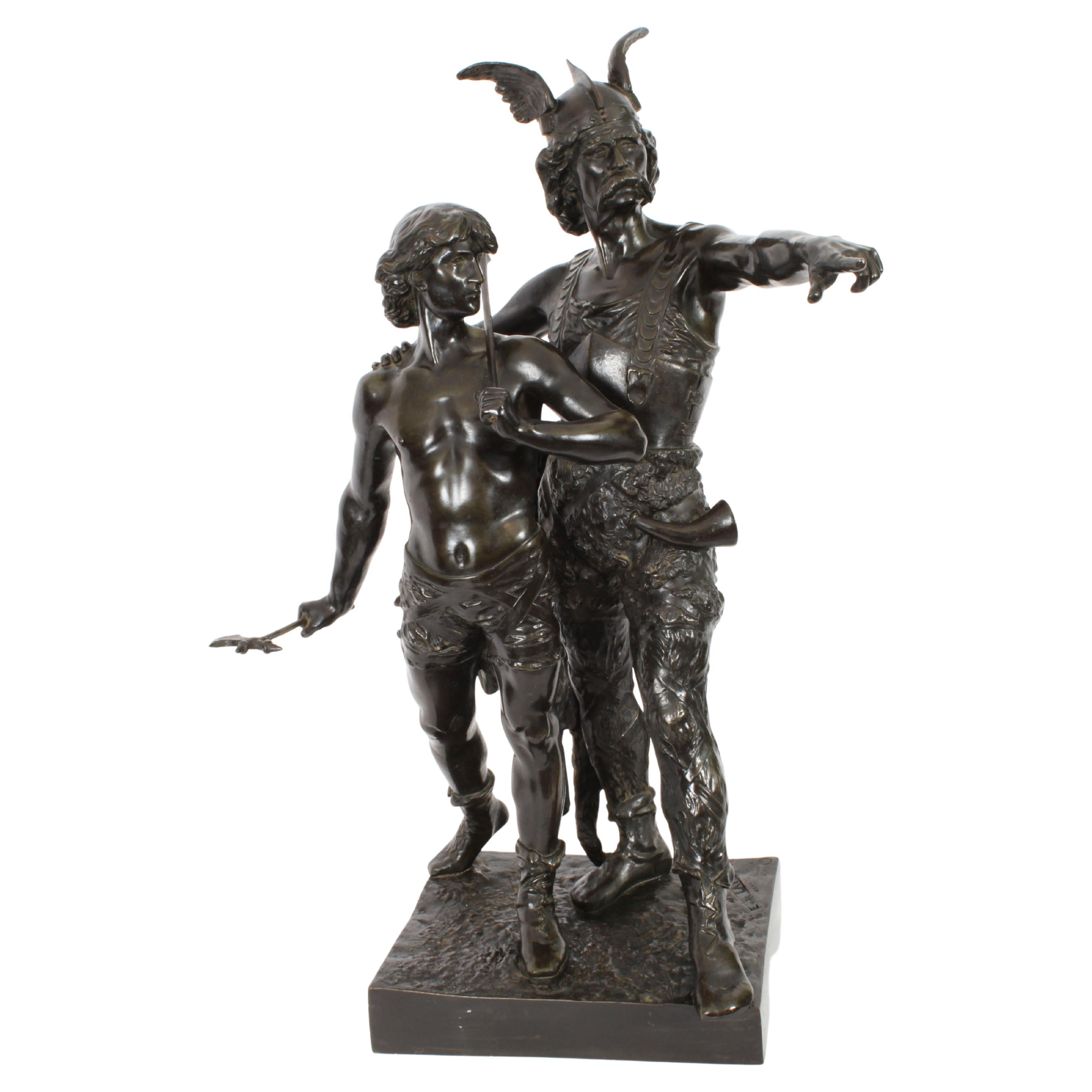 Antike Bronzestatue des Vercingetorix mit seinem Sohn aus dem 19. Jahrhundert von Emile Laporte