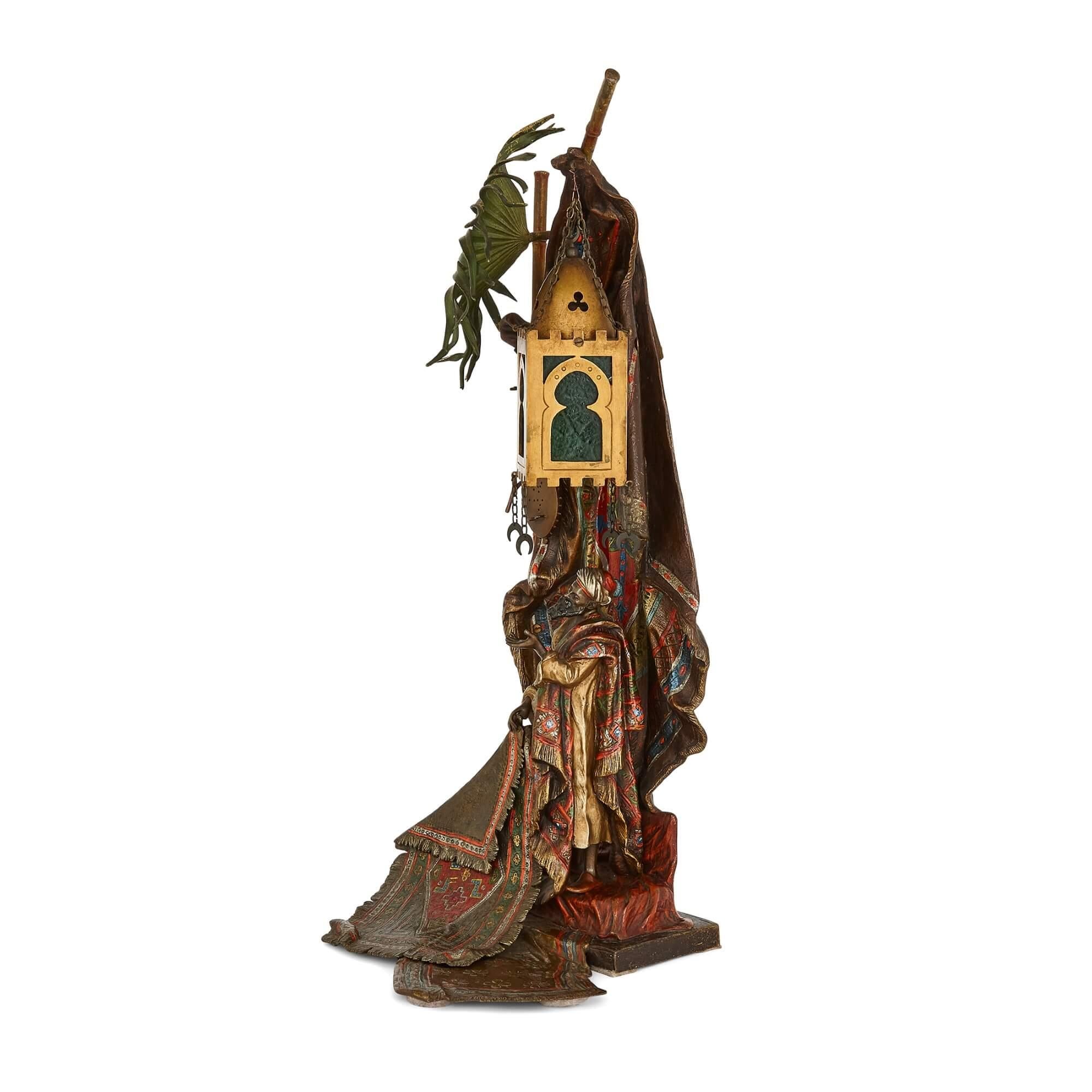Antique bronze Orientalist sculpture lamp by Franz Xaver Bergman
Austrian, c. 1910
Measures: height 47cm, width 20cm, depth 20cm

This fine bronze lamp is modelled in the Orientalist manner that prevailed in Vienna during the early twentieth