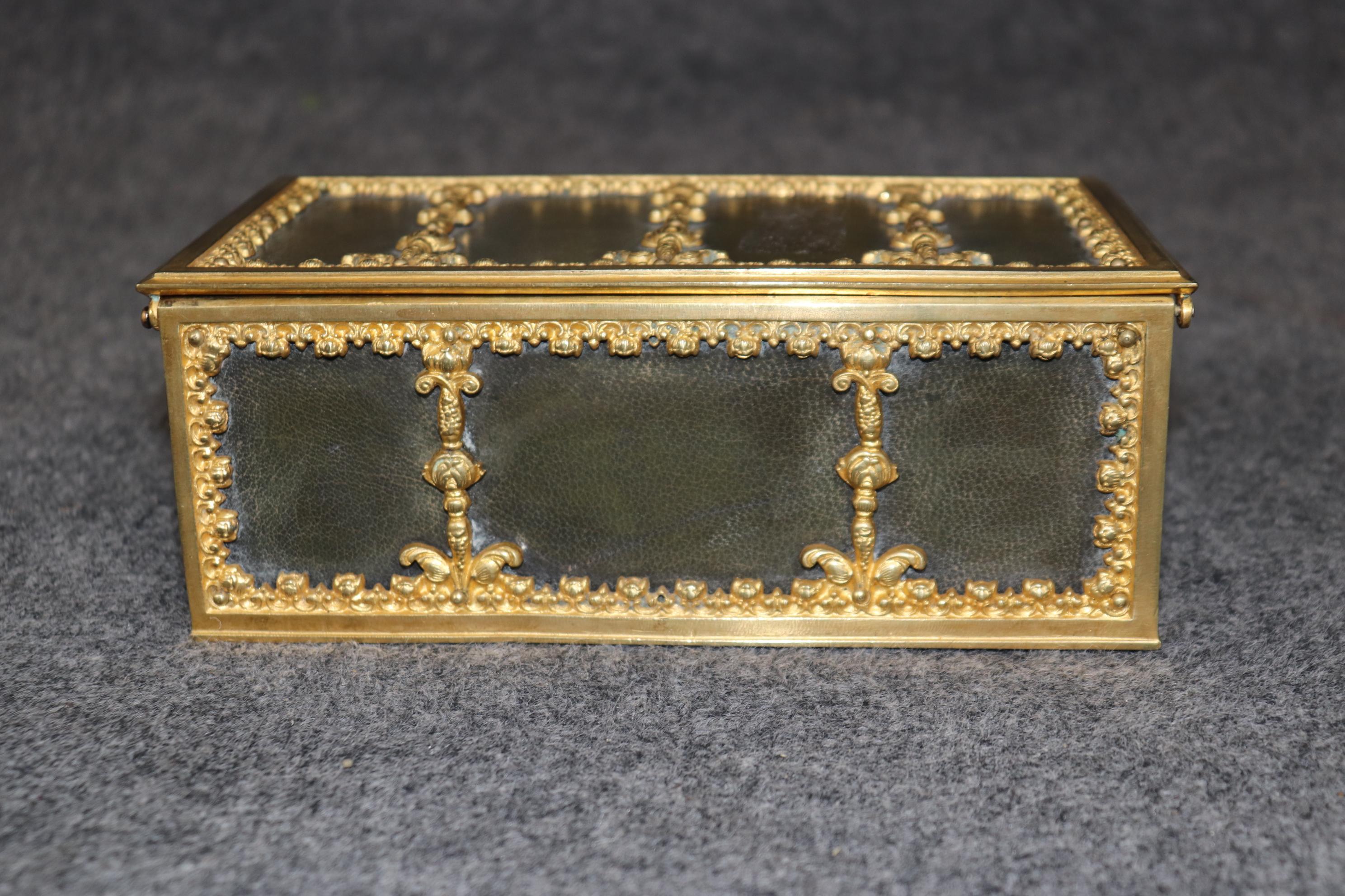 Régence Antique Bronze Ormolu and Leather Jewelry Casket For Sale
