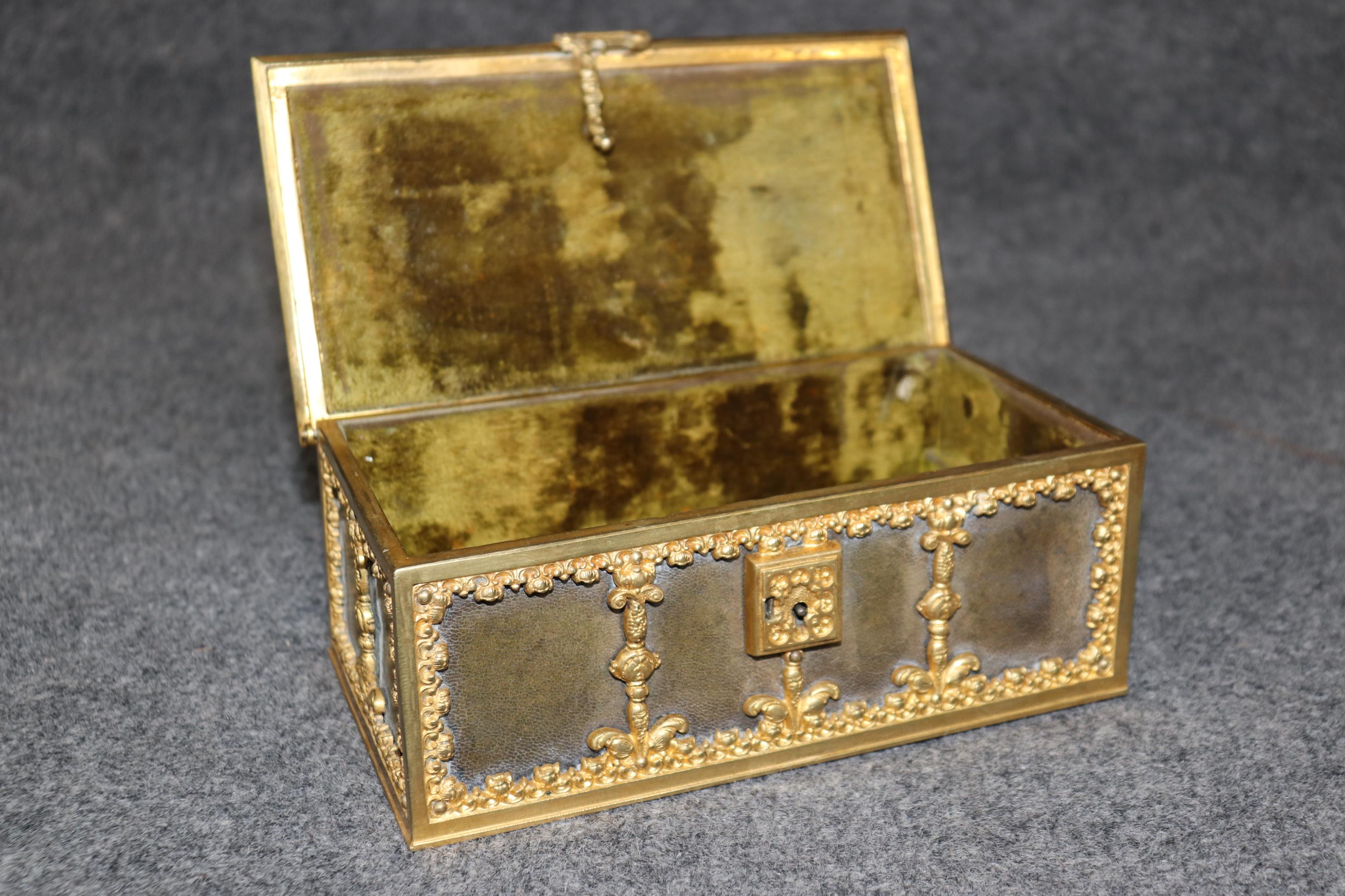 Cast Antique Bronze Ormolu and Leather Jewelry Casket For Sale