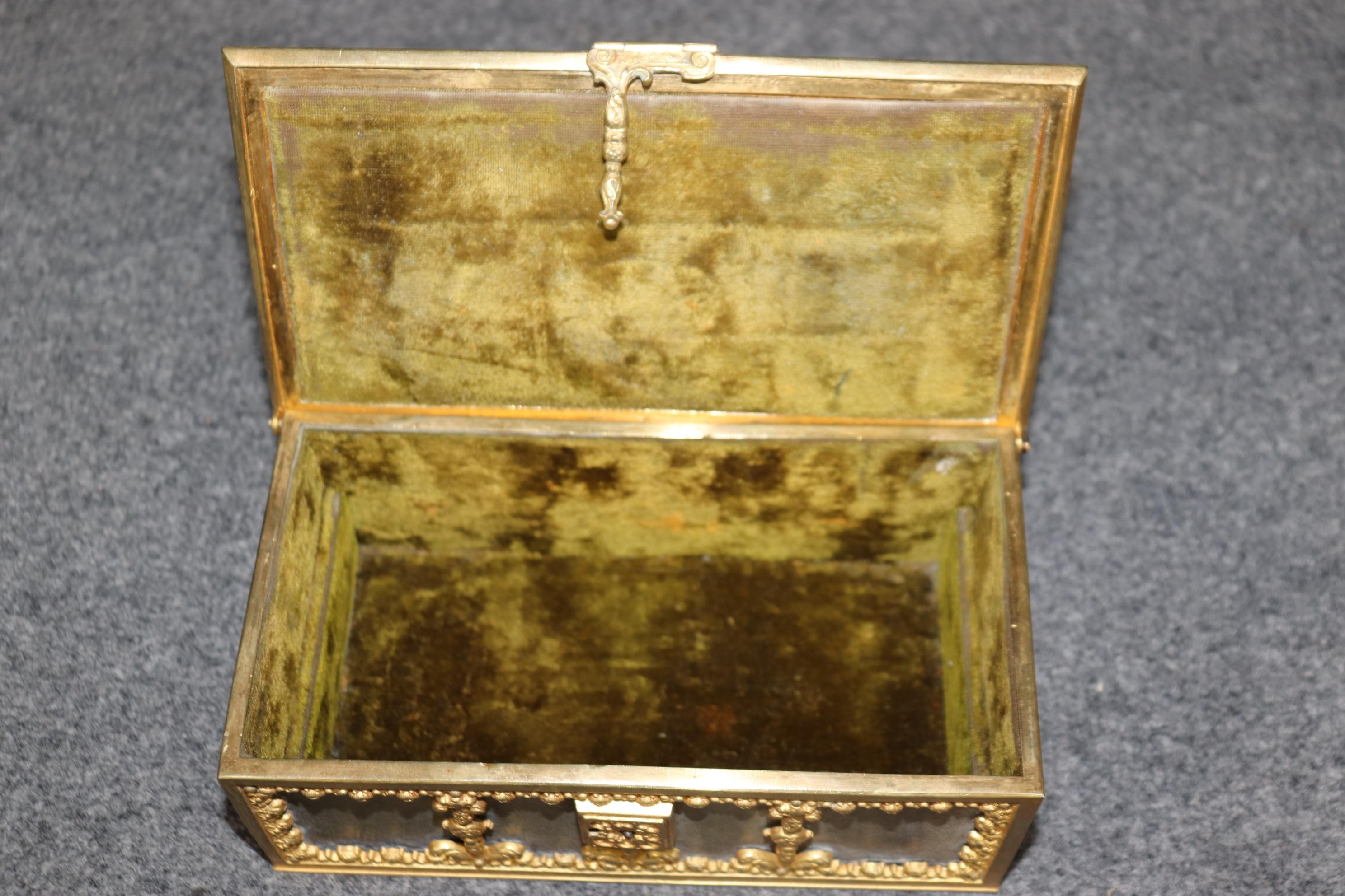 Antique Bronze Ormolu and Leather Jewelry Casket In Good Condition For Sale In Swedesboro, NJ