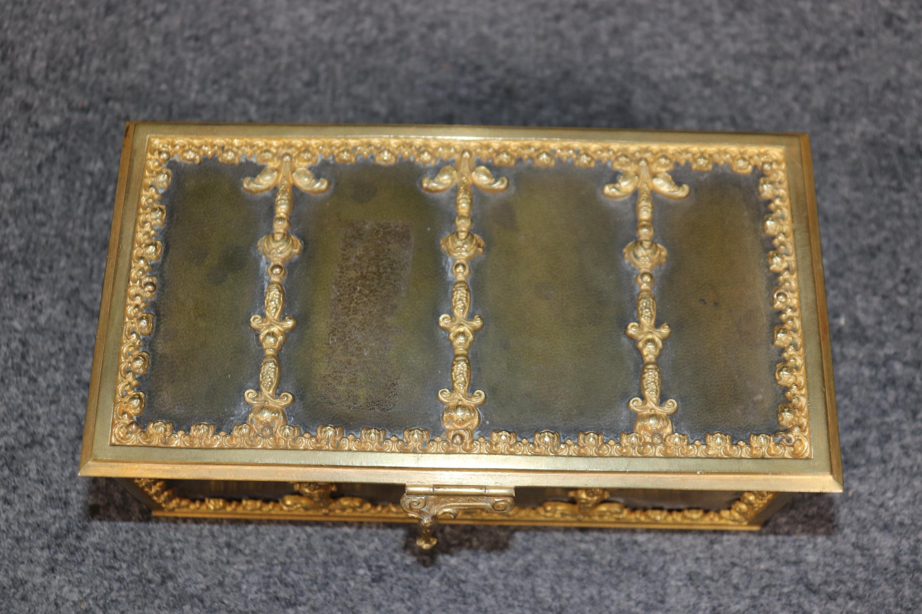 20th Century Antique Bronze Ormolu and Leather Jewelry Casket For Sale