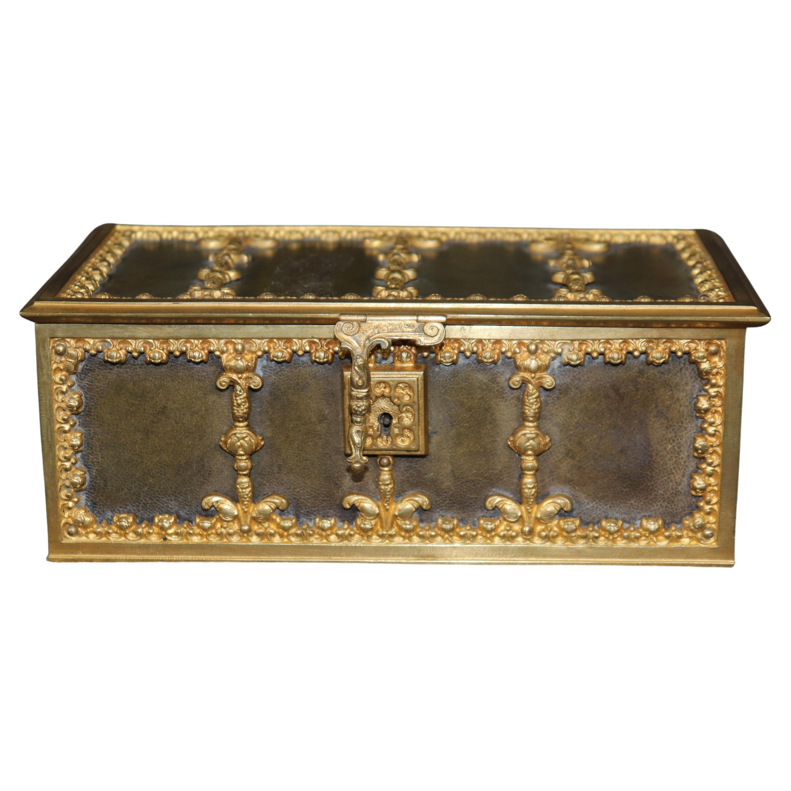 Antique Bronze Ormolu and Leather Jewelry Casket