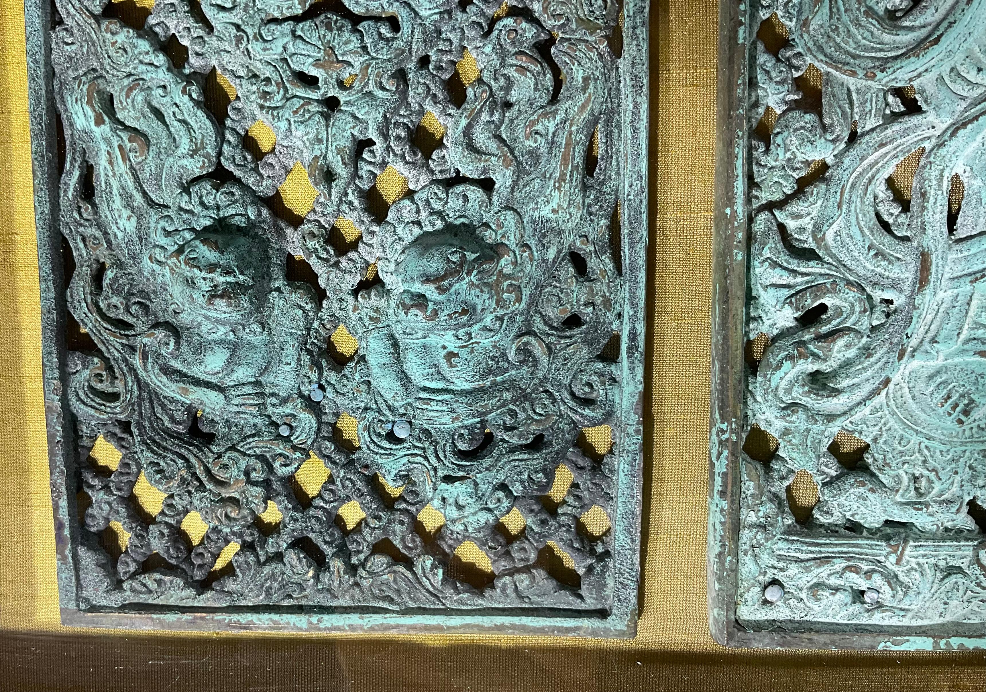 Boîte à ombres à panneaux en bronze antique - Art Déco Asiatique, Patina exquise en vente 9