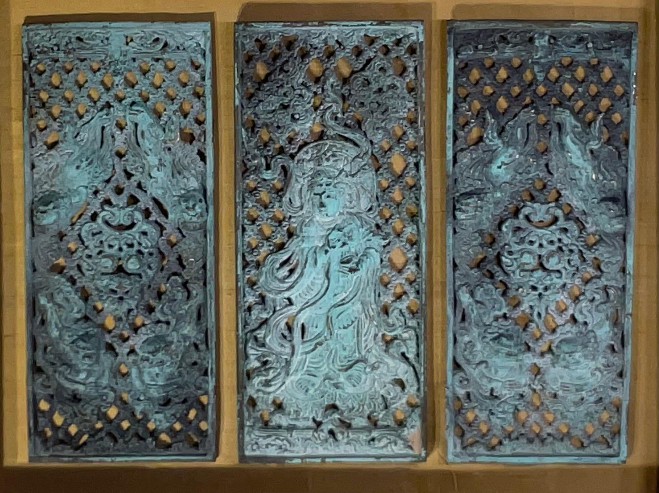 Fait main Boîte à ombres à panneaux en bronze antique - Art Déco Asiatique, Patina exquise en vente