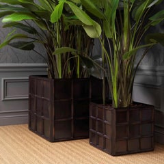 Antique Bronze Patinated Metal Planter with a Timeless Look.