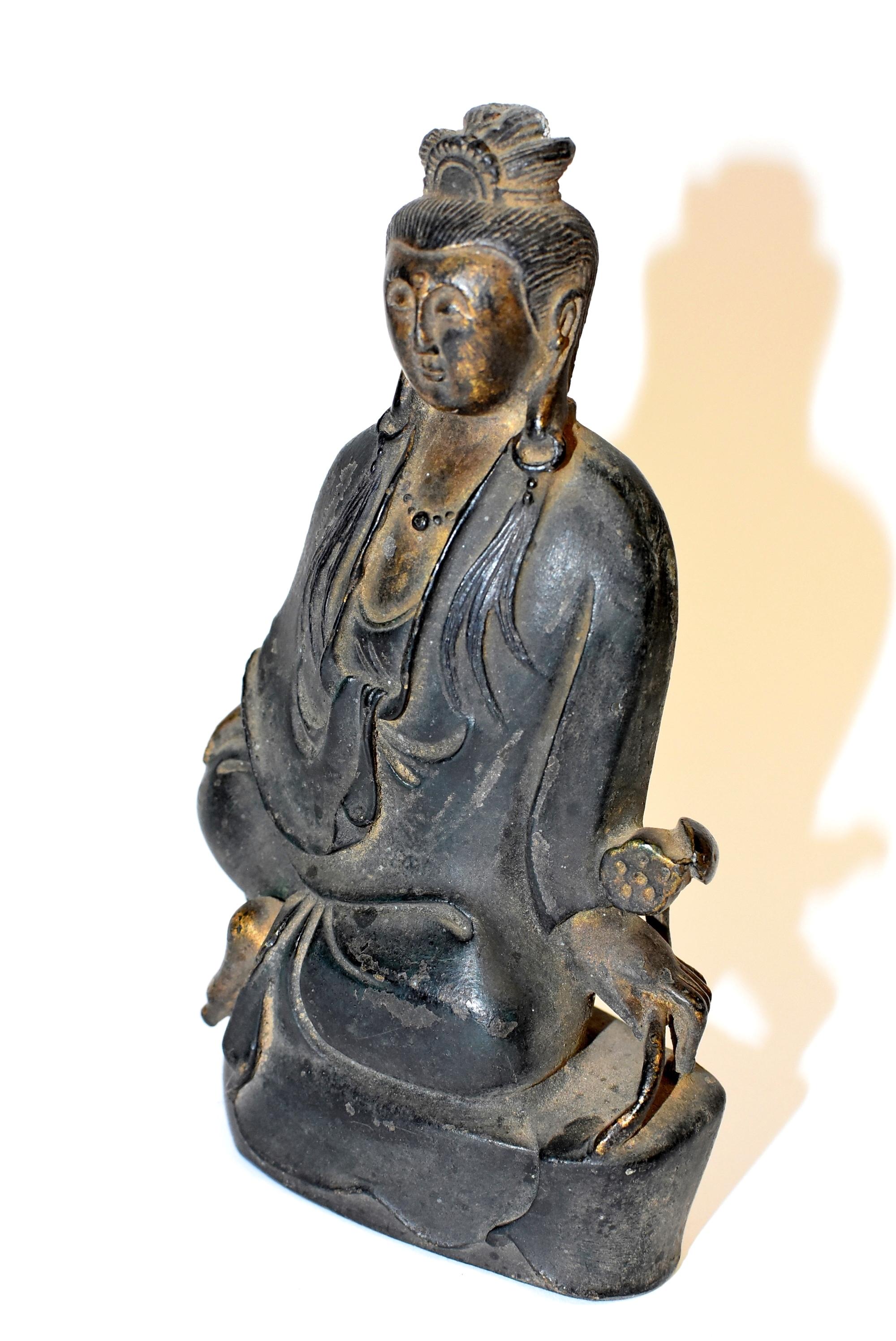 Gilt Antique Bronze Peace Guan Yin