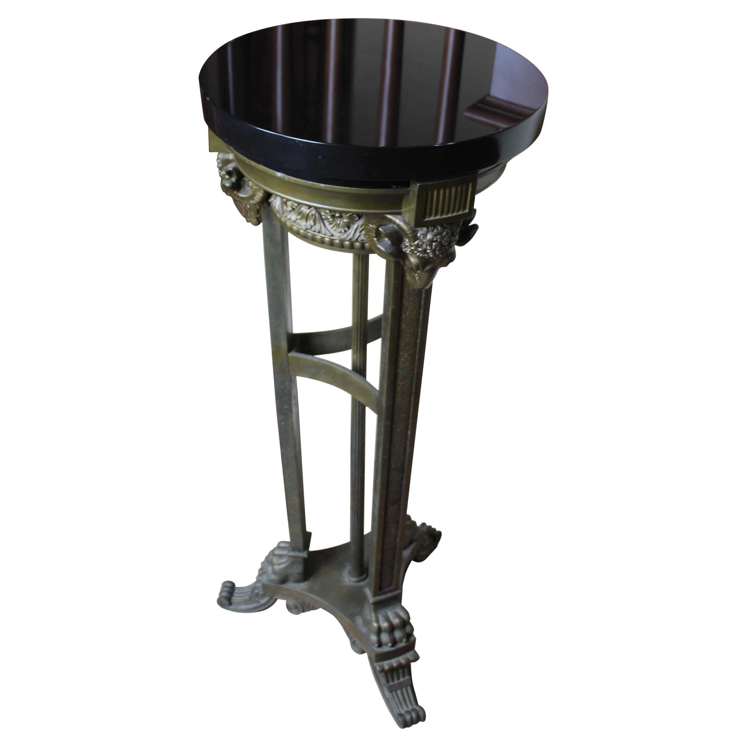 Antique Bronze Pedestal , Rams Heads , Black Marble top