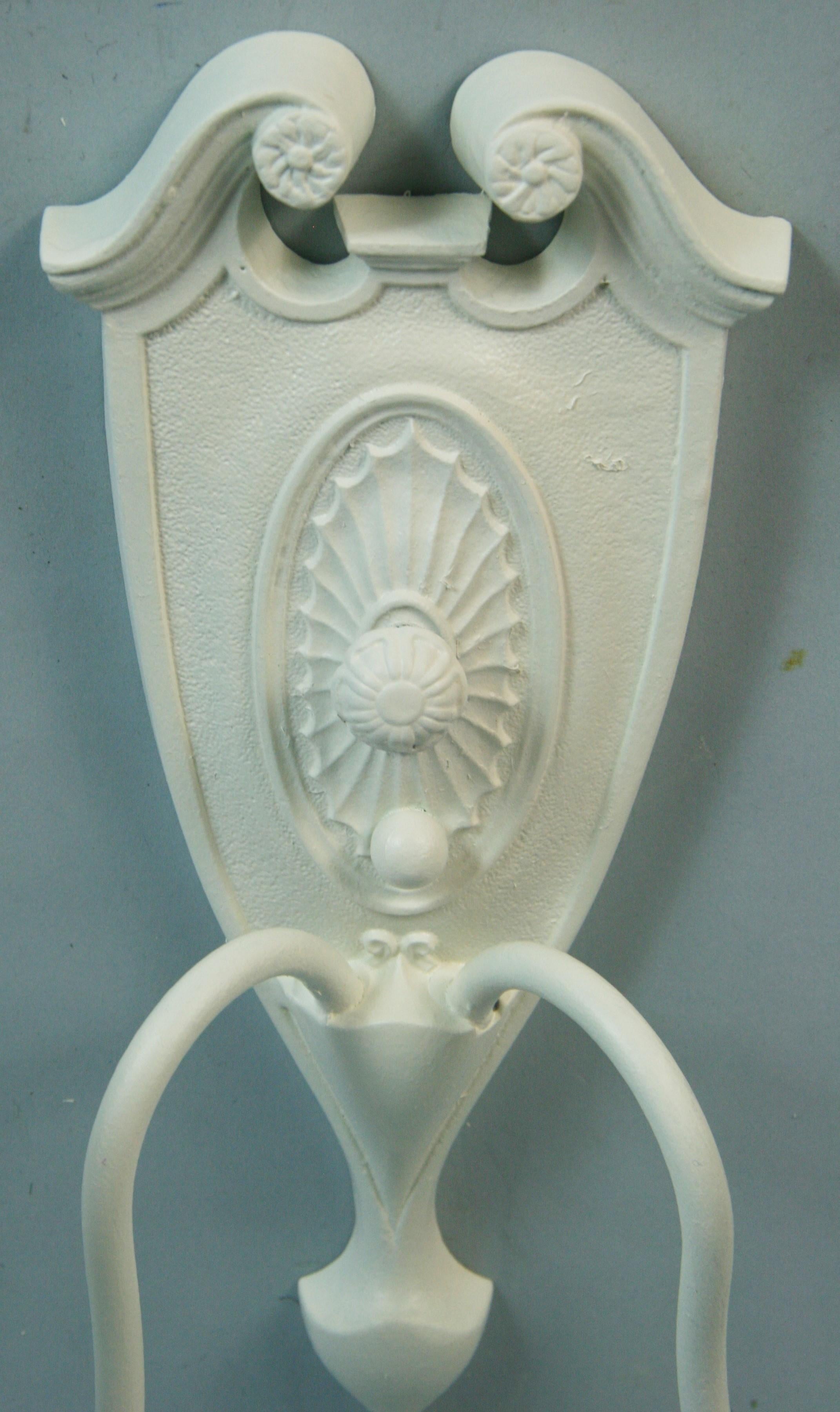 Antique Bronze Pediment Top Wall Sconces in a White Lacquer Finish a Pair 1930's For Sale 6