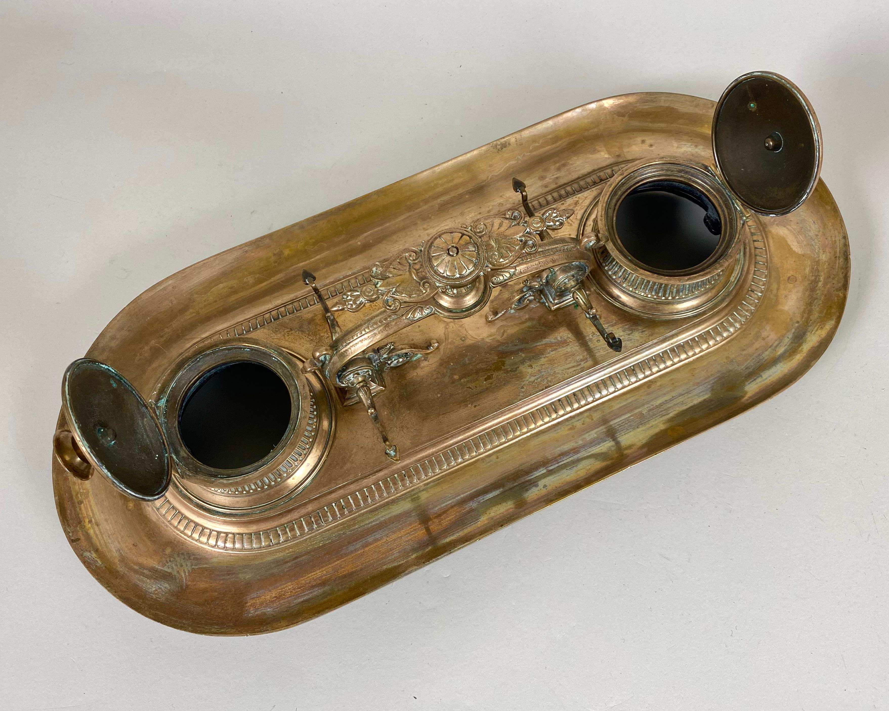 Late 19th Century Antique Bronze Pen Tray & Double Inkwell Desk Set 19 Century, France