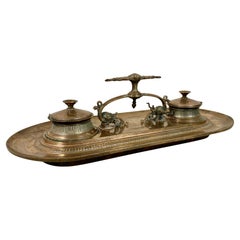 Antique Bronze Pen Tray & Double Inkwell Desk Set 19 Century, France