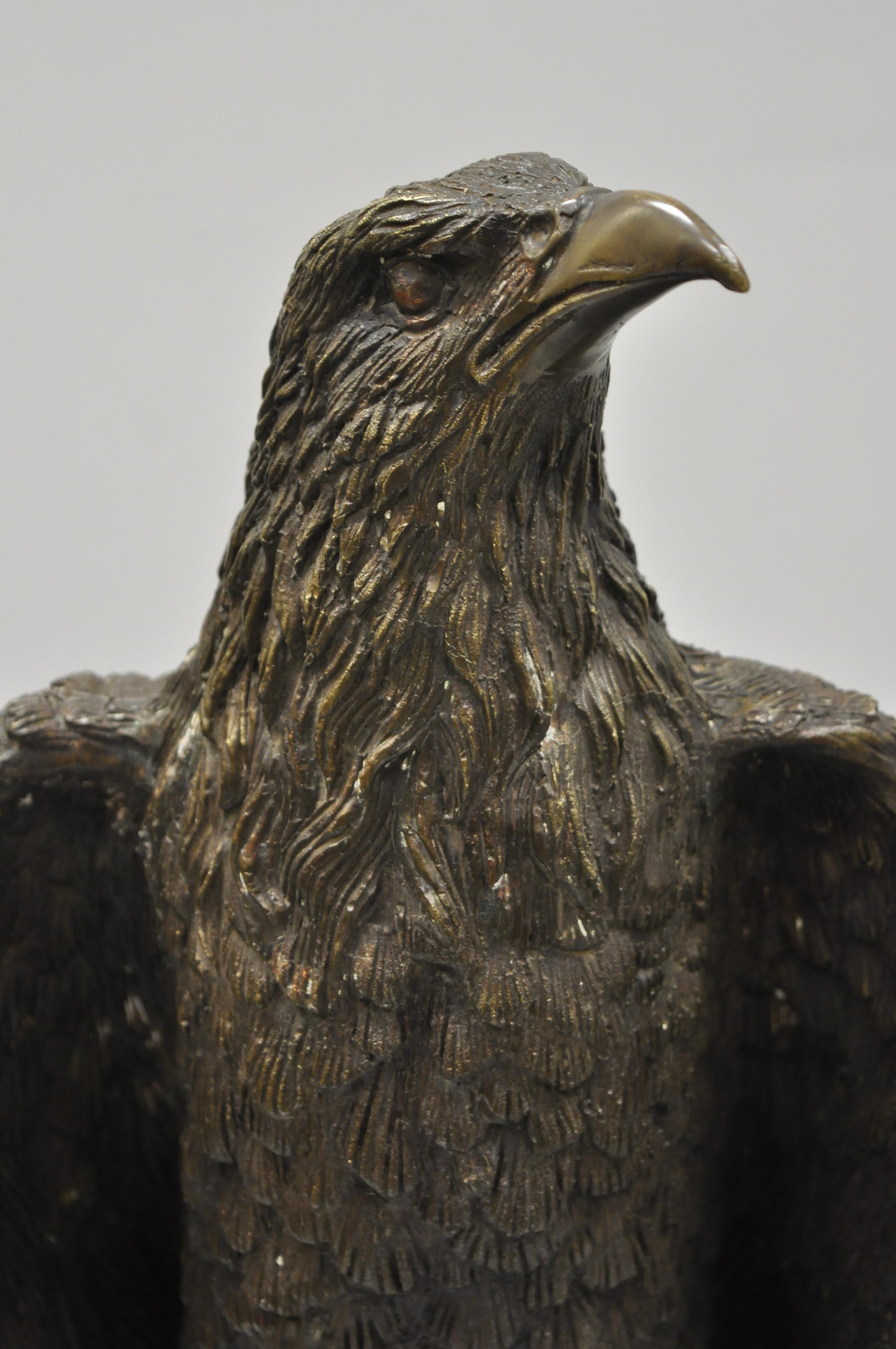 American Colonial Antique Bronze Perched Eagle Above Rocks Sculpture Statue Figure