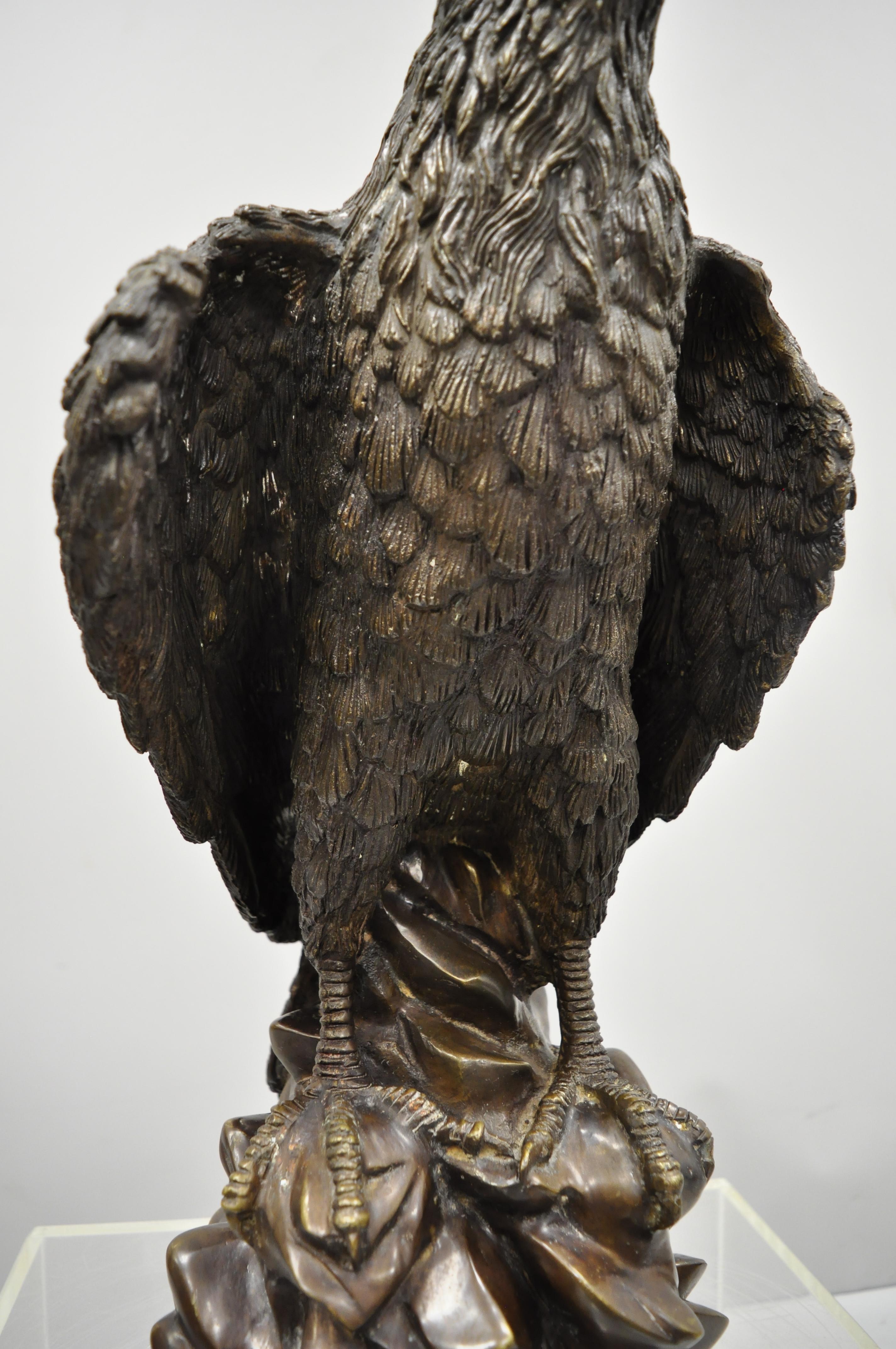 Antique Bronze Perched Eagle Above Rocks Sculpture Statue Figure In Good Condition In Philadelphia, PA