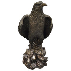 Vintage Bronze Perched Eagle Above Rocks Sculpture Statue Figure
