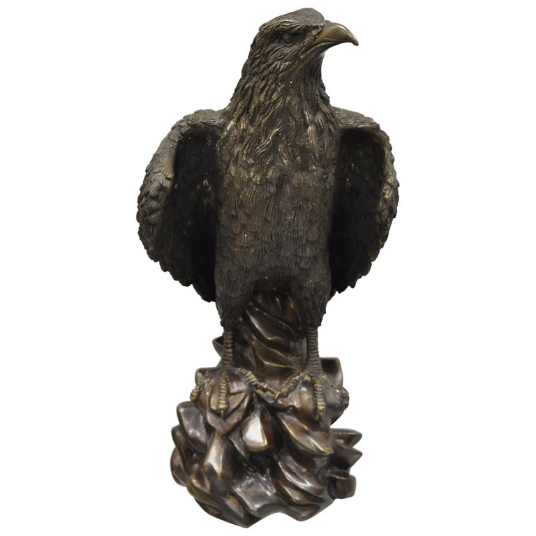 Antique Bronze Perched Eagle Above Rocks Sculpture Statue Figure at 1stDibs