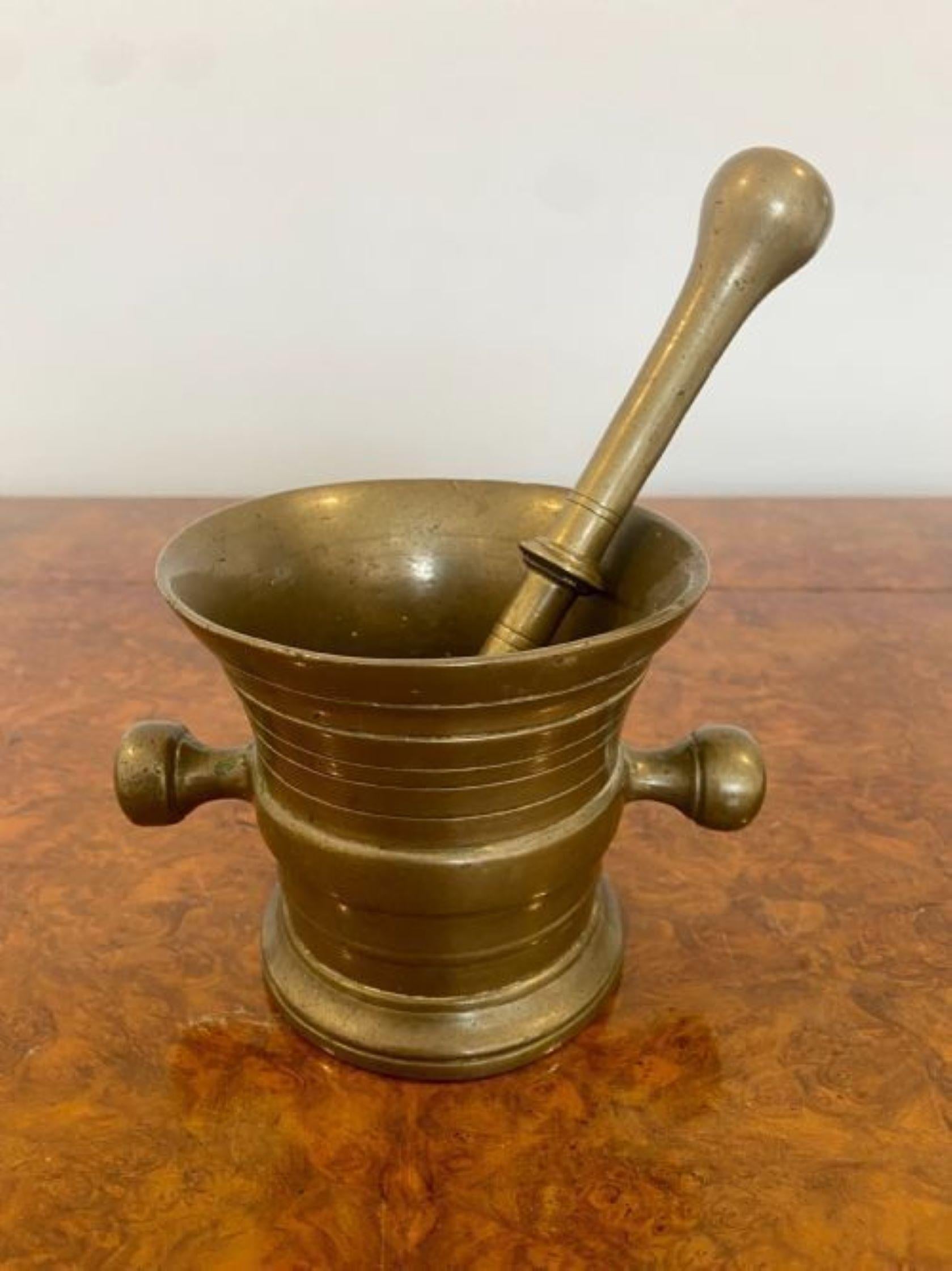 Antique bronze pestle and mortar.
Antique bronze mortar bowl with the original bronze pestle.