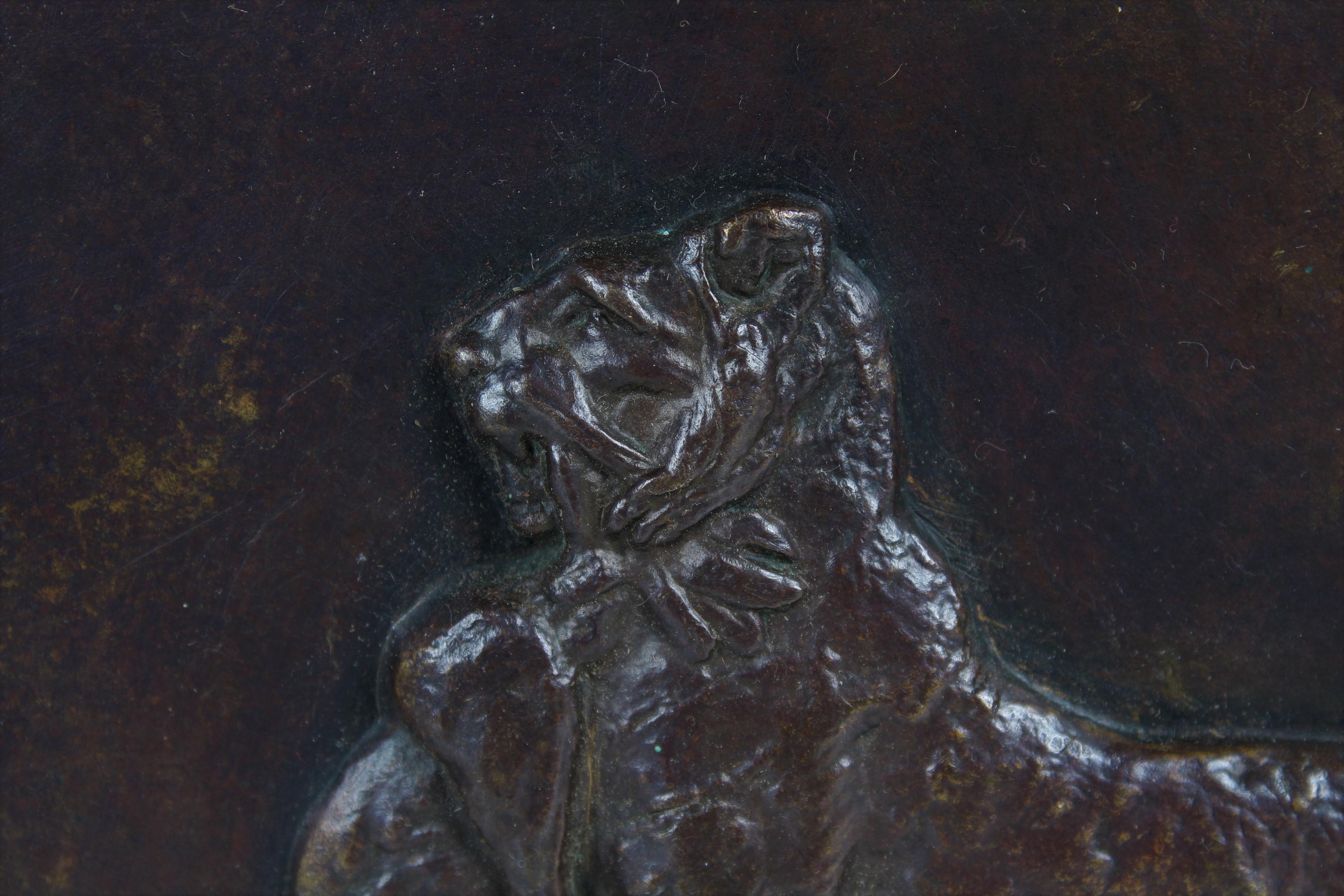 Plaque en bronze ancien du sculpteur animalier et médailleur français Auguste-Nicolas Caïn ( * 10 novembre 1821 à Paris ; † 6 août 1894).
Cette plaque de bronze représente la 