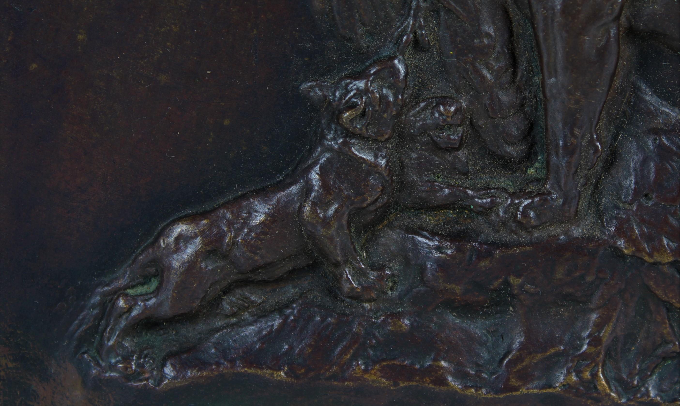 Victorien Plaque en bronze ancien d'Auguste Cain, 