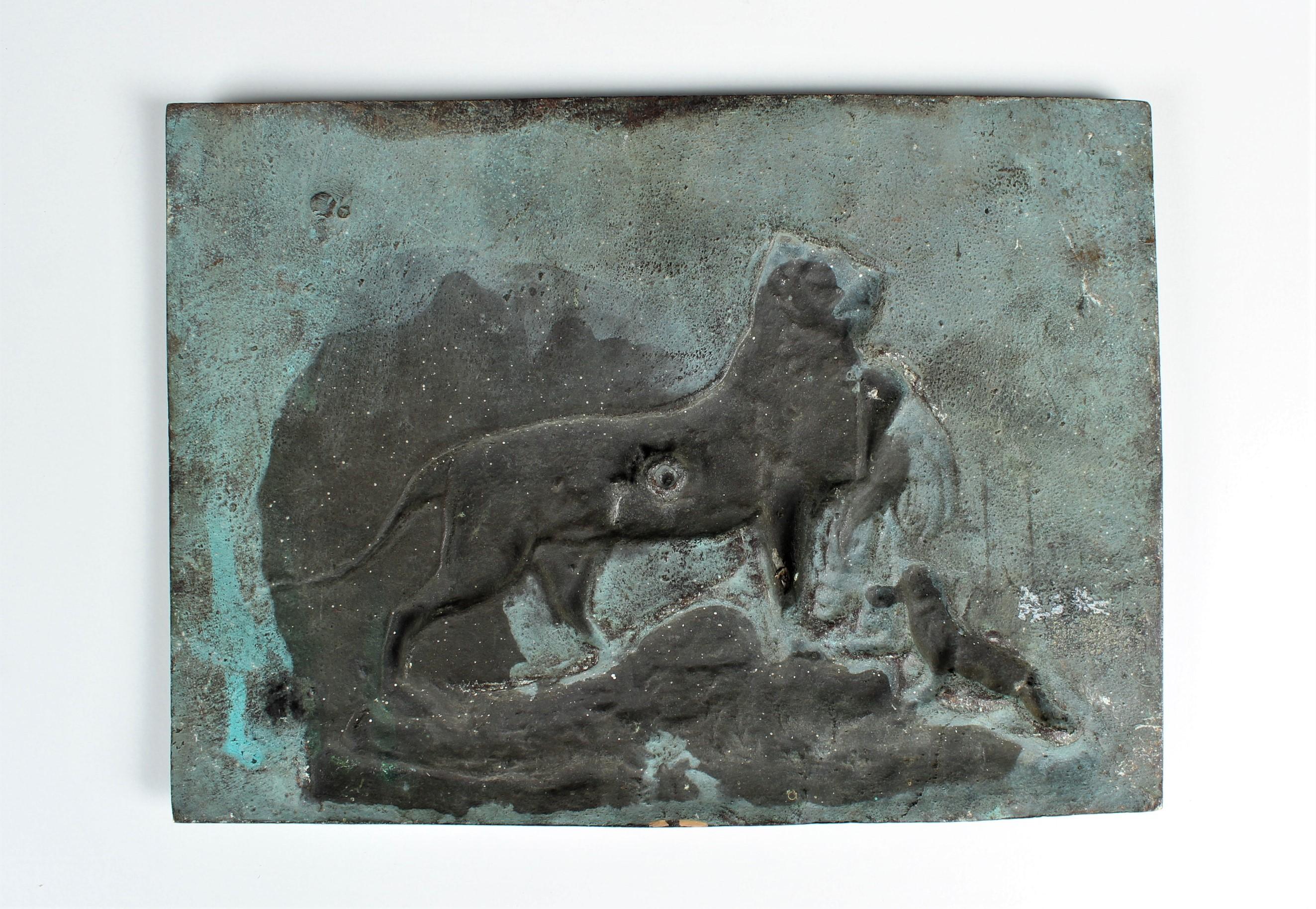 Plaque en bronze ancien d'Auguste Cain, 