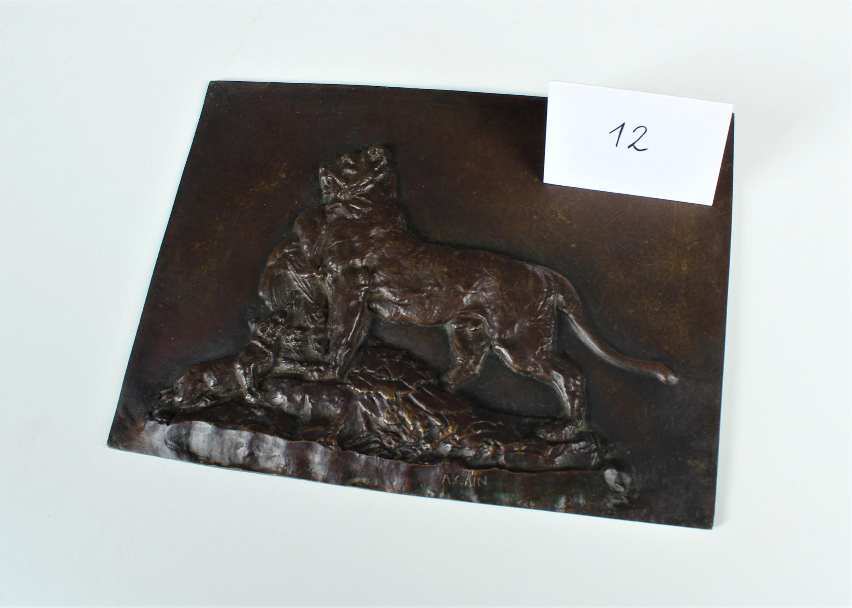Fin du XIXe siècle Plaque en bronze ancien d'Auguste Cain, 