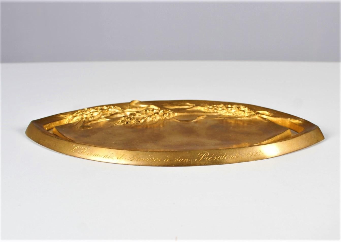 Beautiful desk tray with ornaments of wheat straws.
Made of heavy bronze , nicely gilded.
Signed by the french artist 