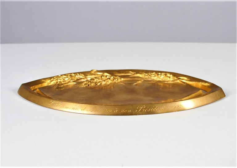 Antique Bronze Plate, Utensil Tray, Bronze Doré, Signed M. Arvisent