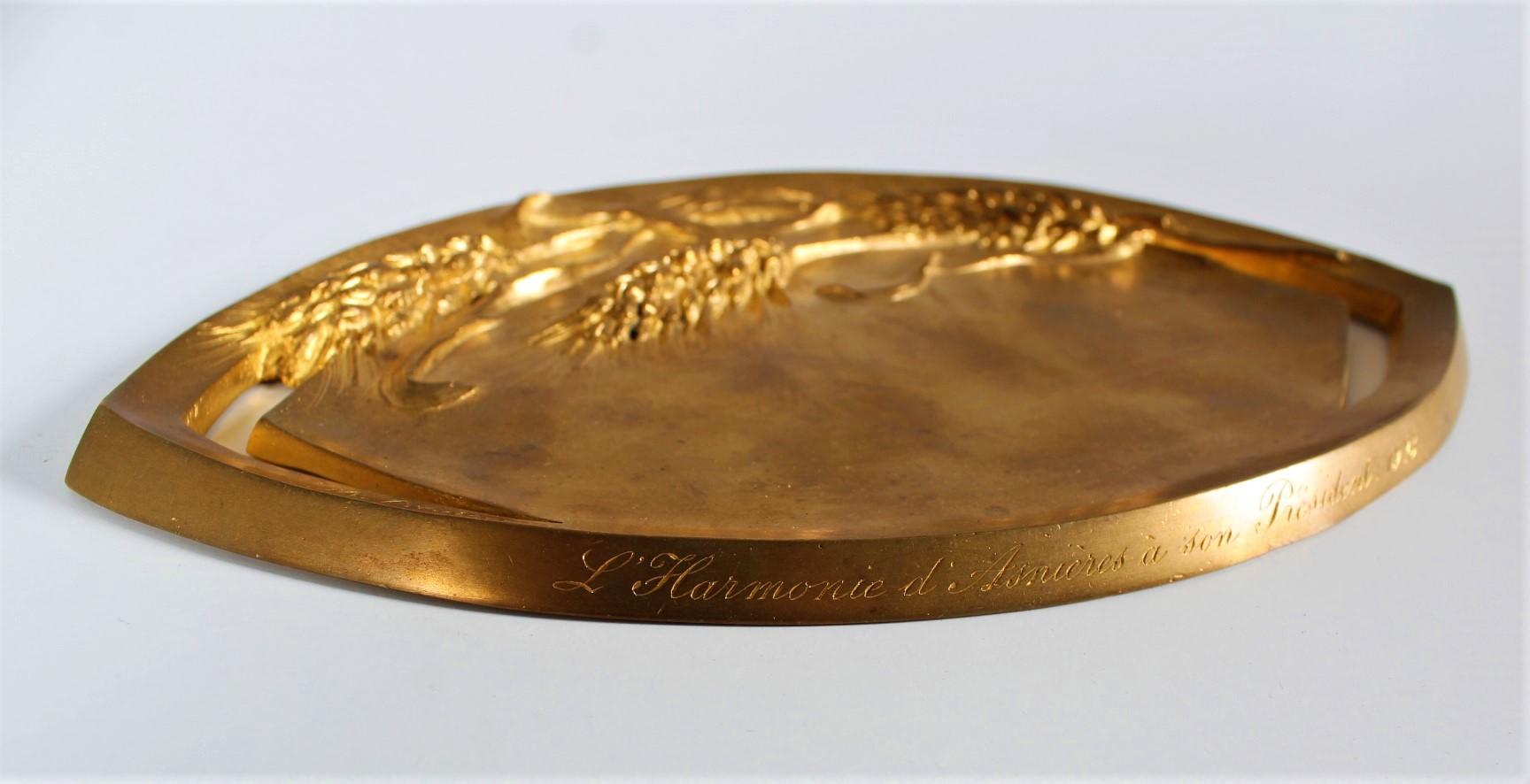 French Antique Bronze Plate, Utensil Tray, Bronze Doré, Signed M. Arvisenet For Sale