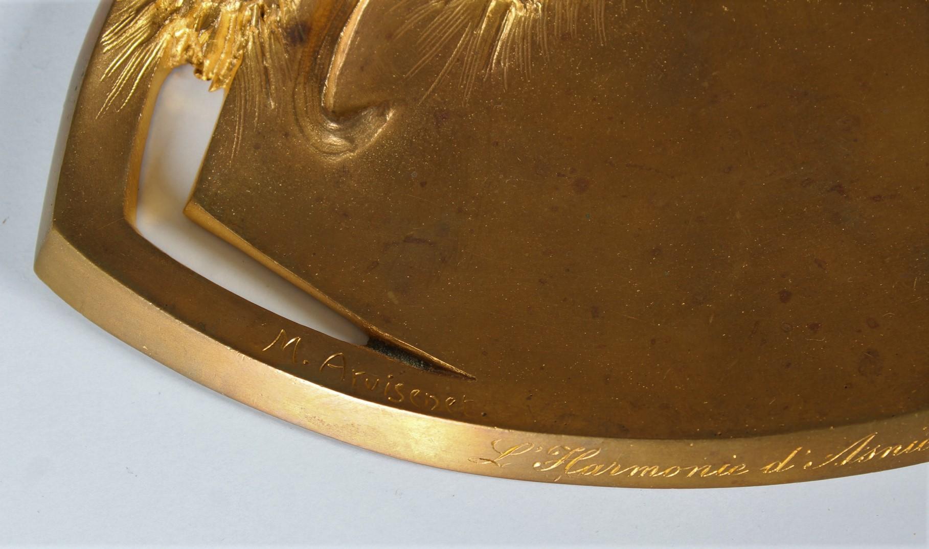 Gilt Antique Bronze Plate, Utensil Tray, Bronze Doré, Signed M. Arvisenet For Sale