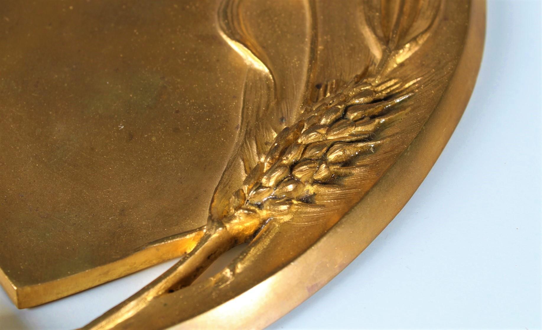20th Century Antique Bronze Plate, Utensil Tray, Bronze Doré, Signed M. Arvisenet For Sale