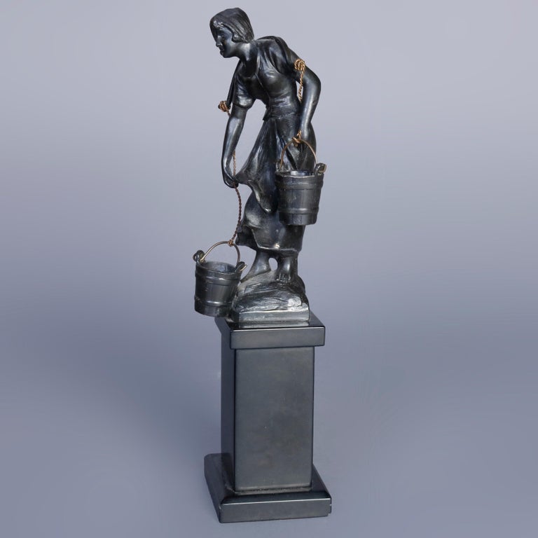 Antique Bronze Portrait Sculpture of Dutch Young Woman with Water