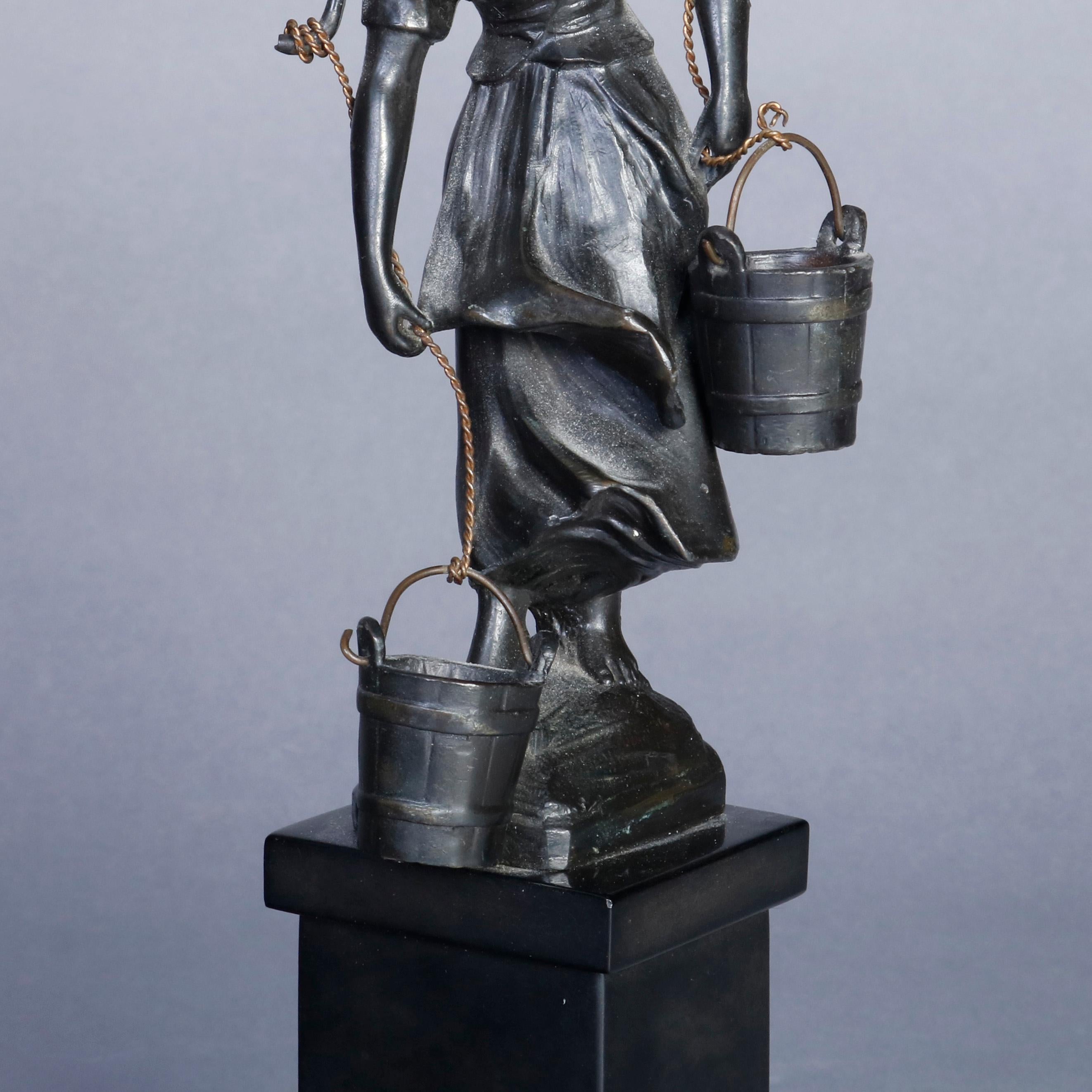 Antique Bronze Portrait Sculpture of Dutch Young Woman with Water Buckets 2