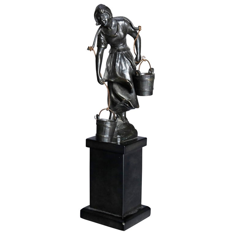 Antique Bronze Portrait Sculpture of Dutch Young Woman with Water Buckets  For Sale at 1stDibs | bronze sculpture woman