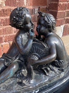 Antique Bronze Putti on Marble Base styled after Albert-Ernest Carrier-Belleuse