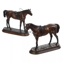 Antique Bronze, Race Horses, Patinated, Jules Moigniez (Fr. 1835-1894) Statues