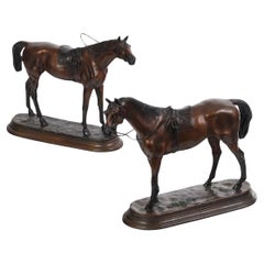 Antique Bronze, Race Horses, Patinated, Jules Moigniez (Fr. 1835-1894) Statues