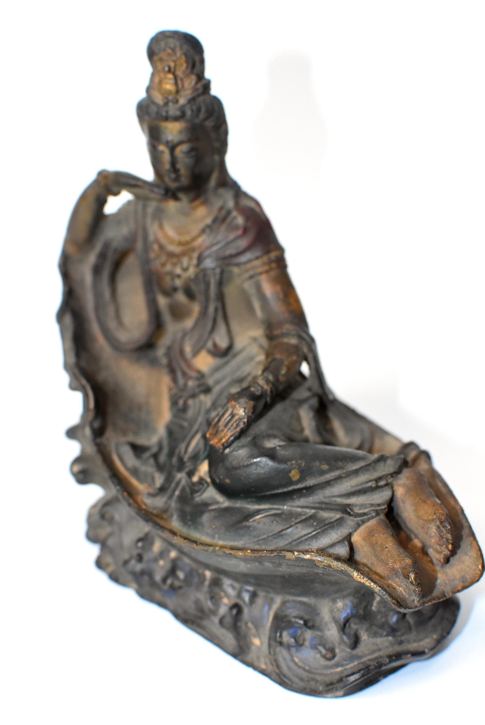 Antique Bronze Reclining Kwan Yin Statue 9