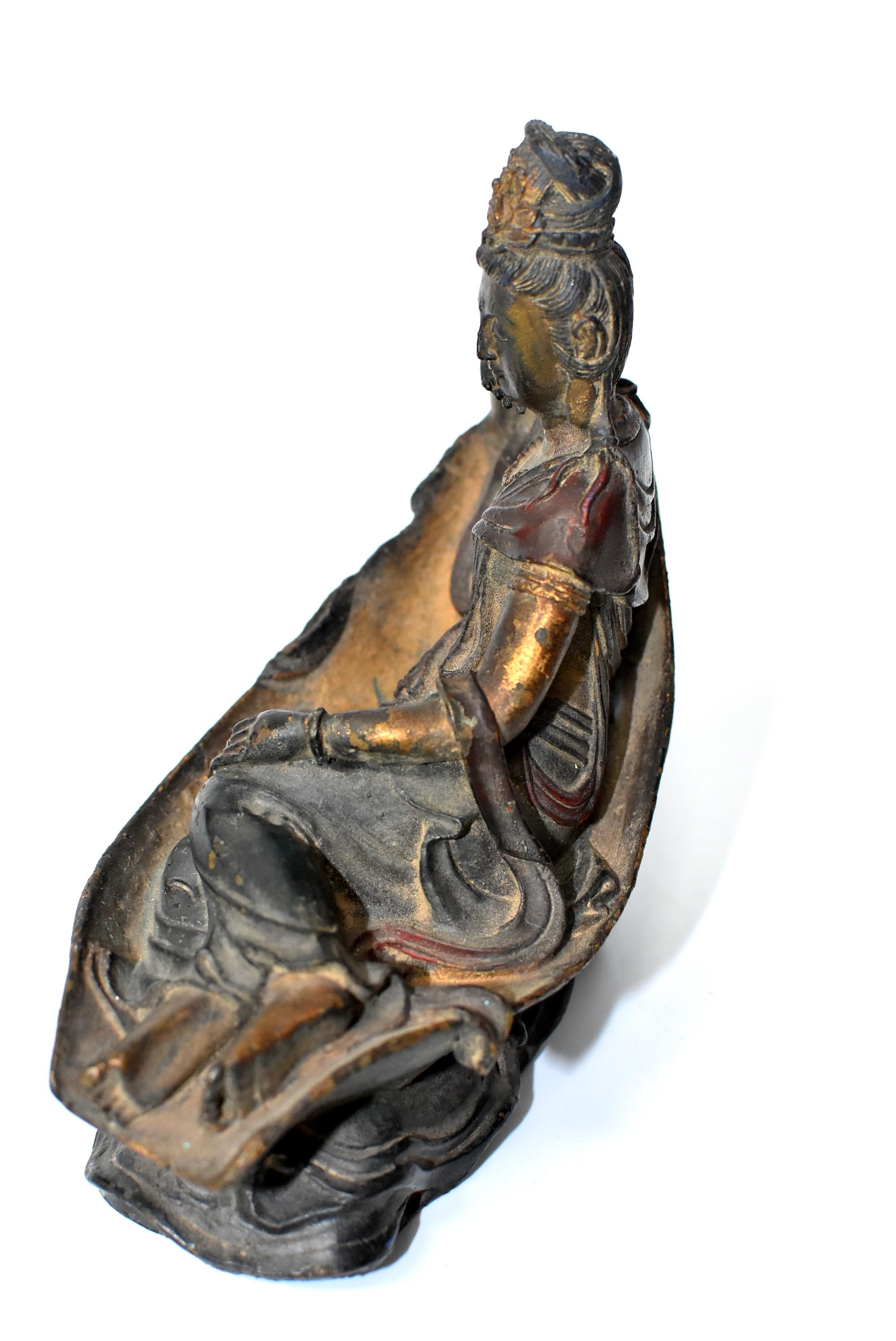 Antique Bronze Reclining Kwan Yin Statue 11