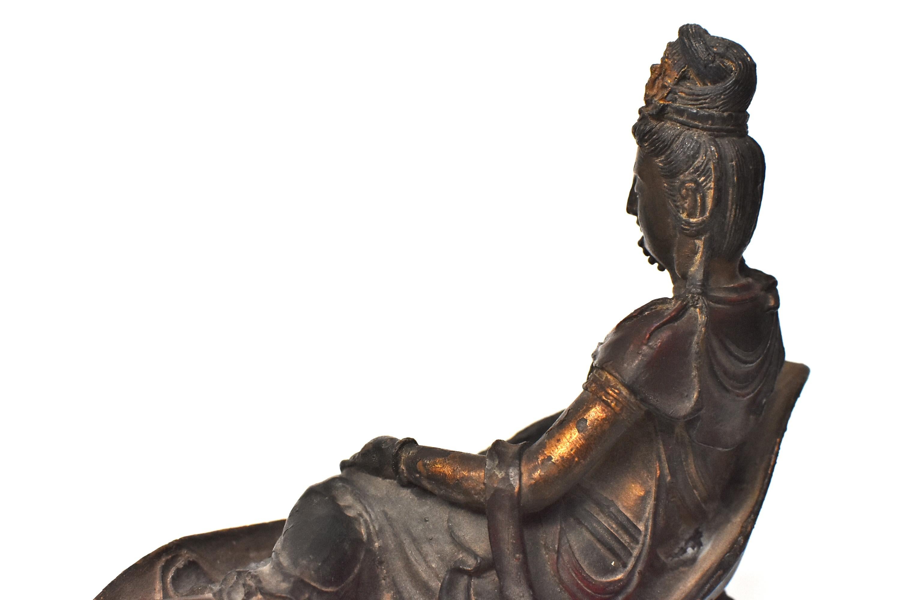Antique Bronze Reclining Kwan Yin Statue 13