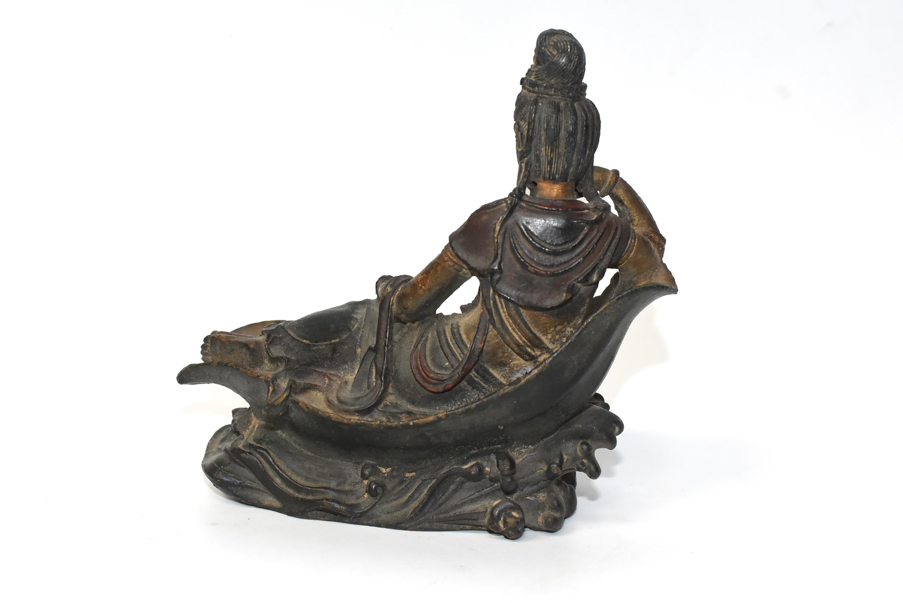 Chinese Antique Bronze Reclining Kwan Yin Statue