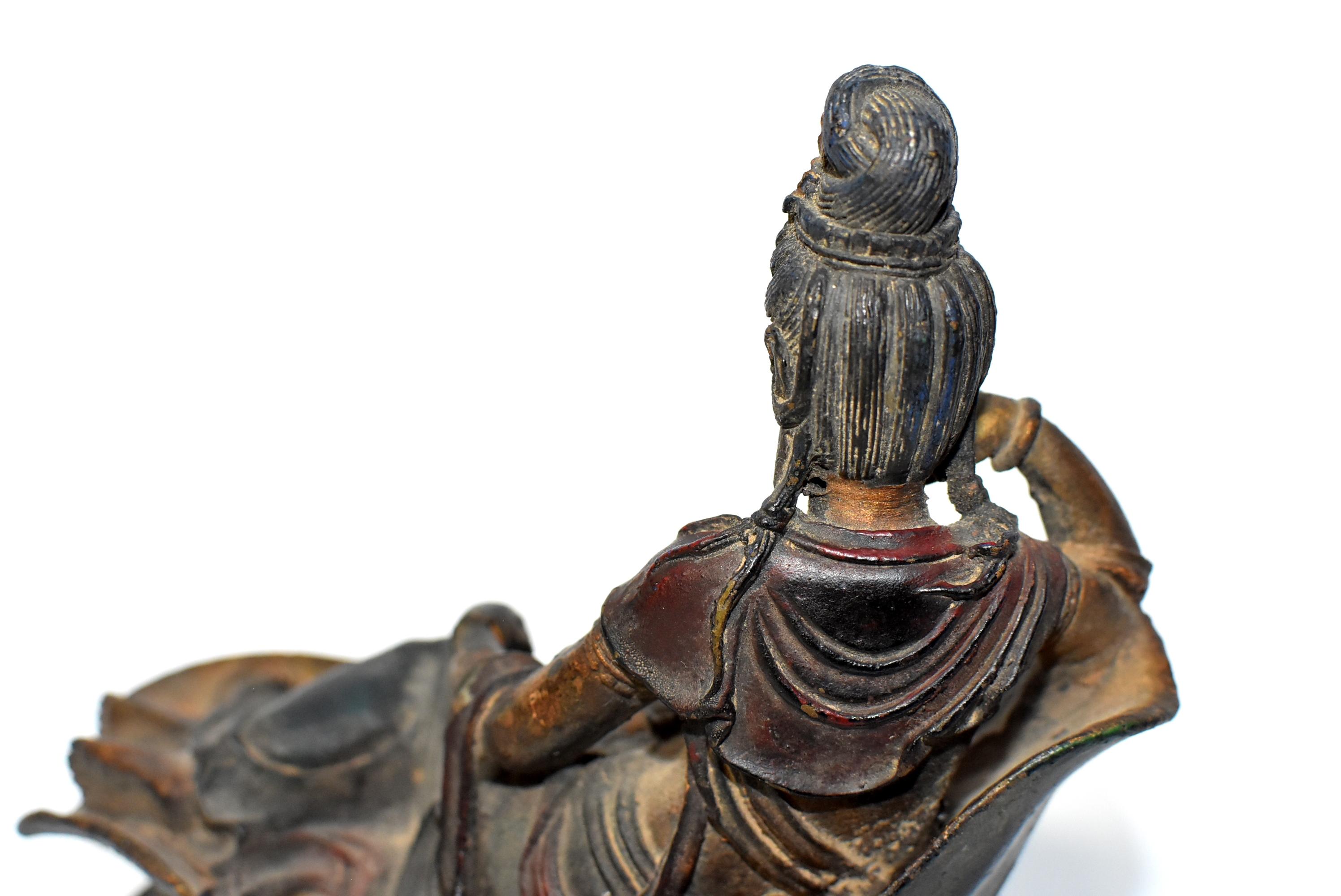 19th Century Antique Bronze Reclining Kwan Yin Statue