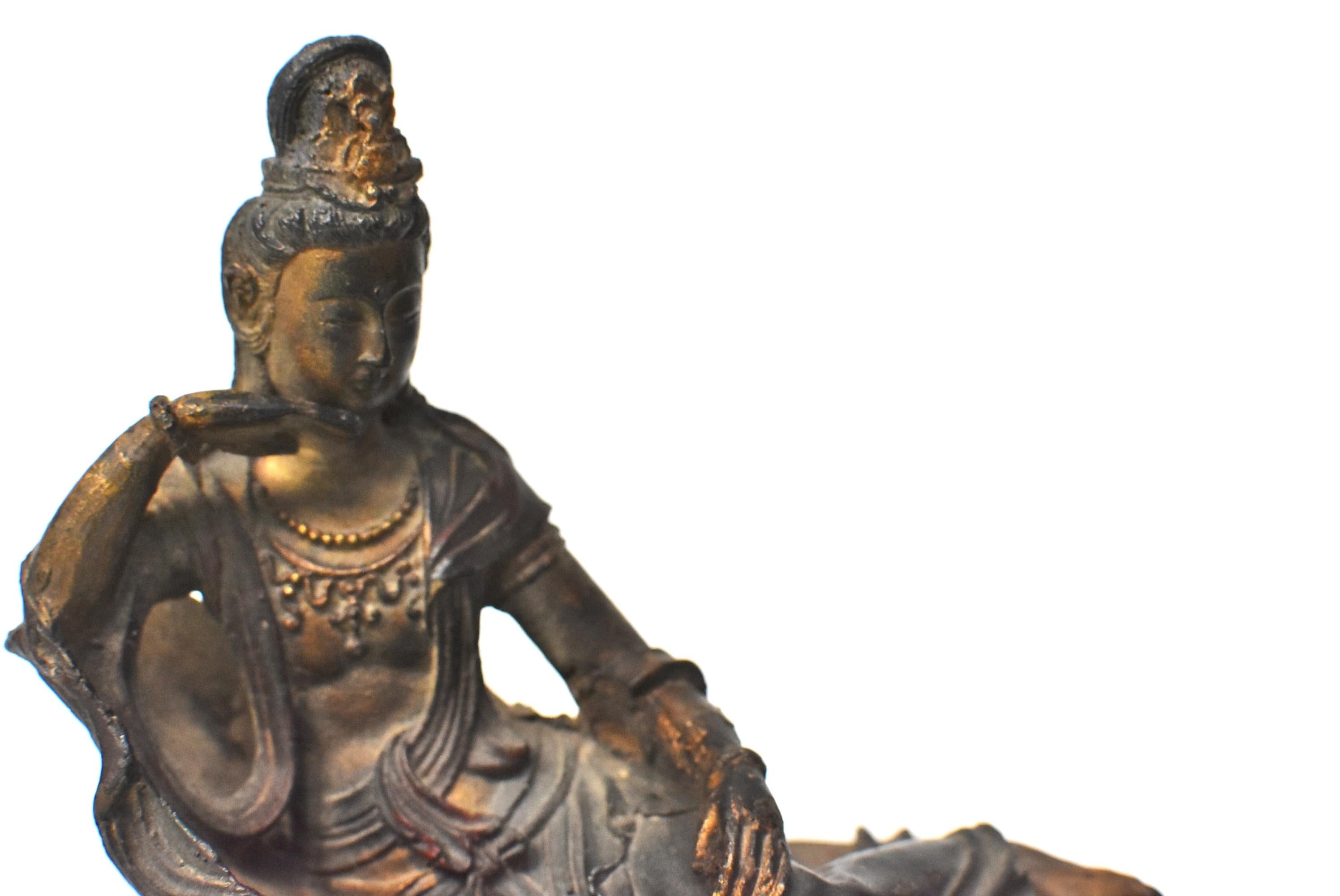 Antique Bronze Reclining Kwan Yin Statue 2