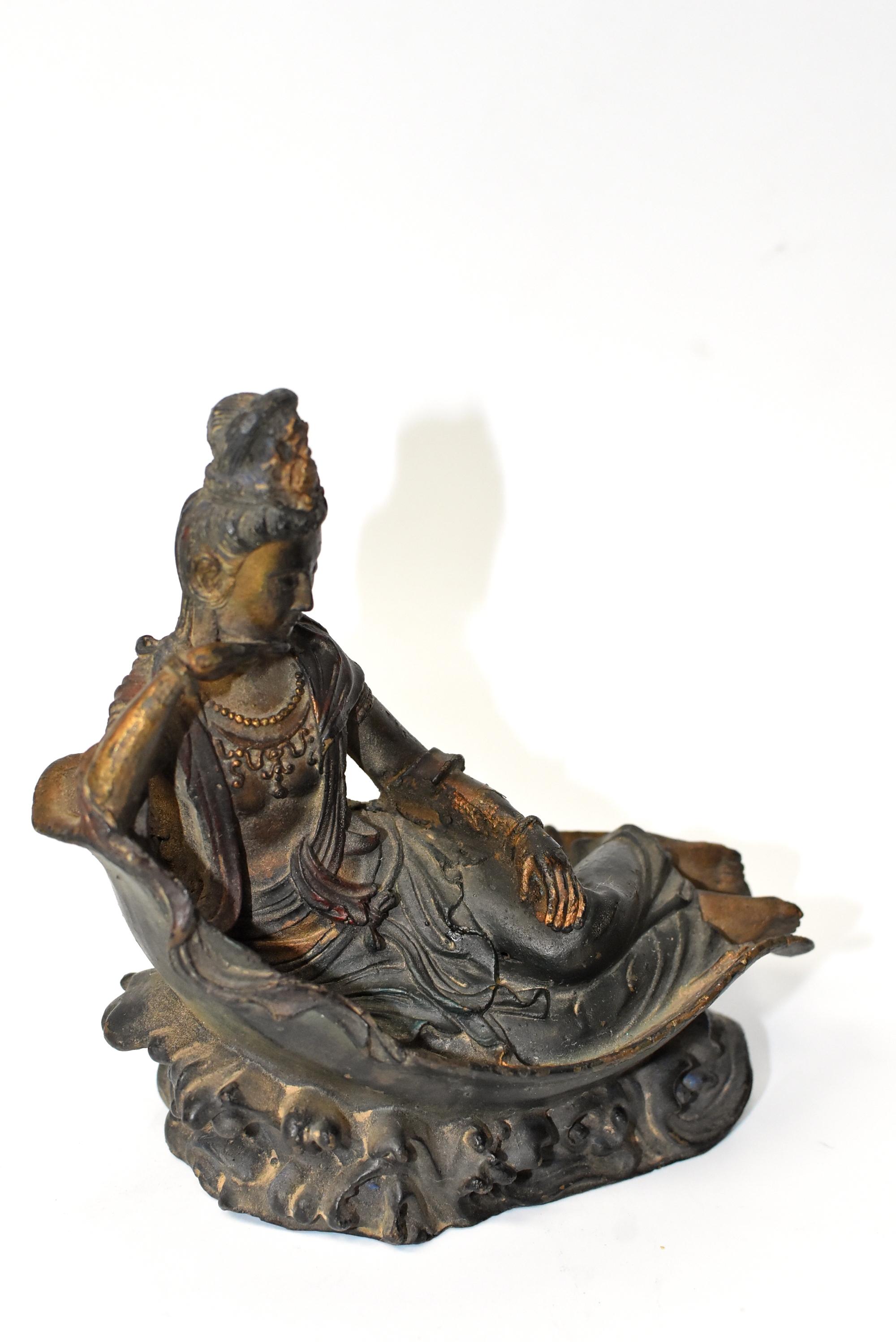 Antique Bronze Reclining Kwan Yin Statue 4