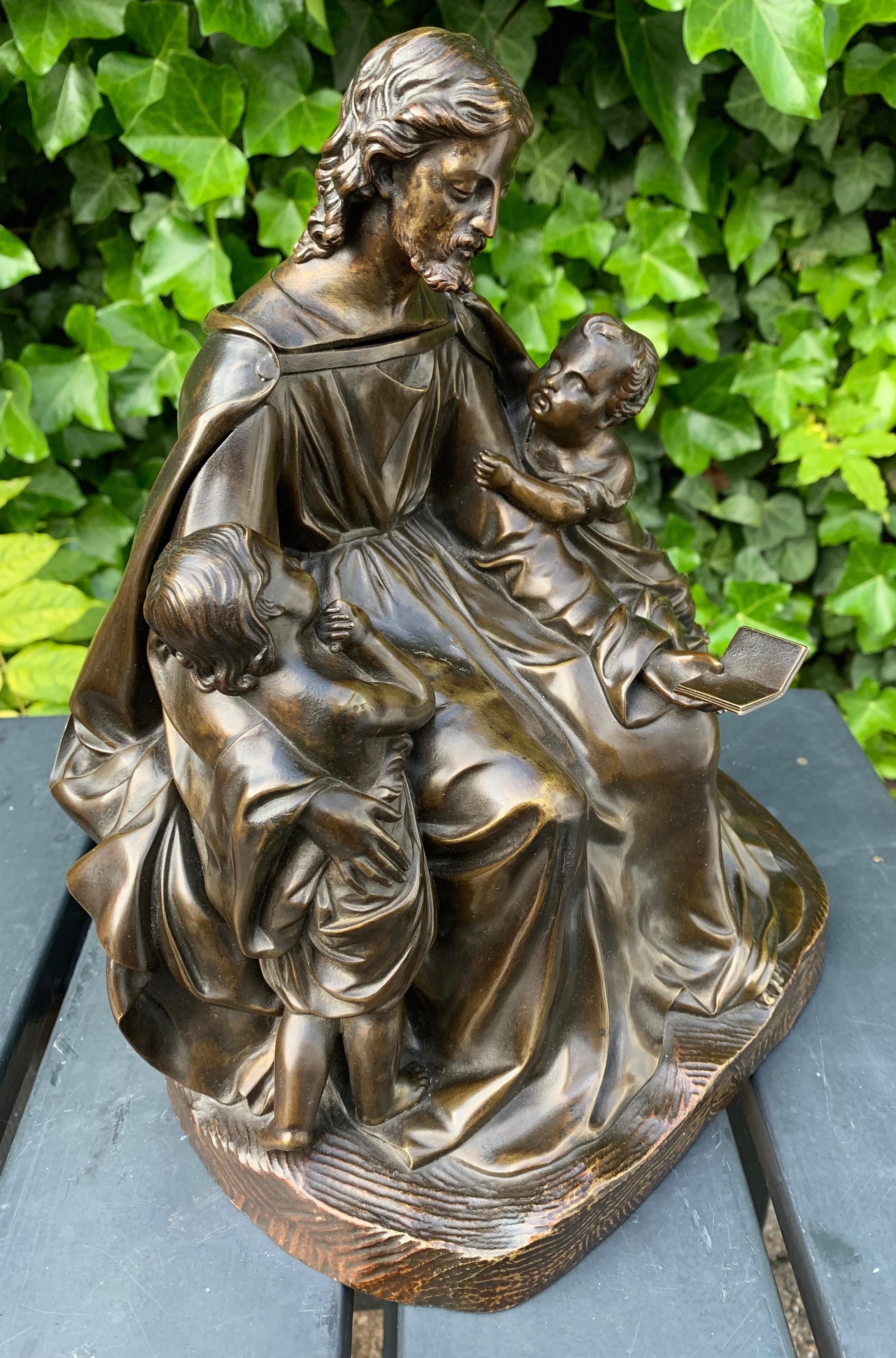 Antique Bronze Religious Art Sculpture / Statue Depicting Christ with Children For Sale 2