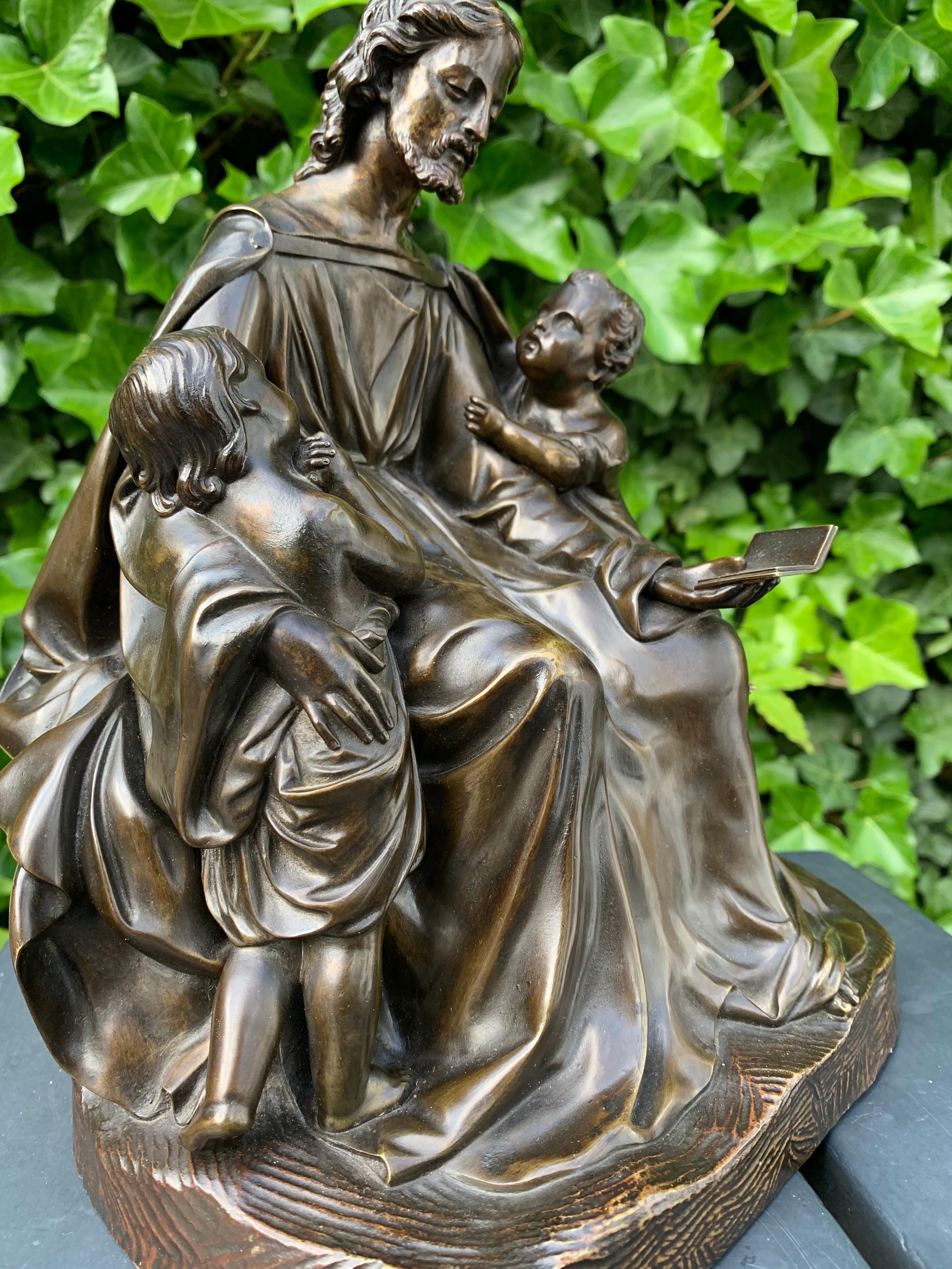 Antique Bronze Religious Art Sculpture / Statue Depicting Christ with Children For Sale 5